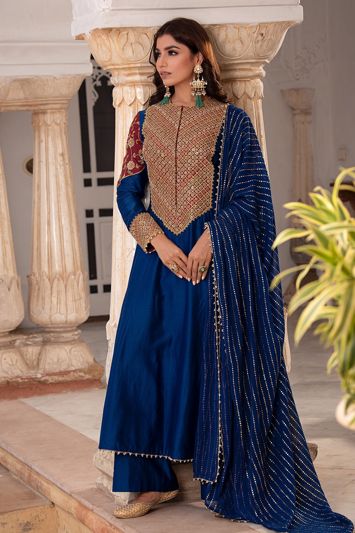 A Navy Blue A Line Silk Kurti Set