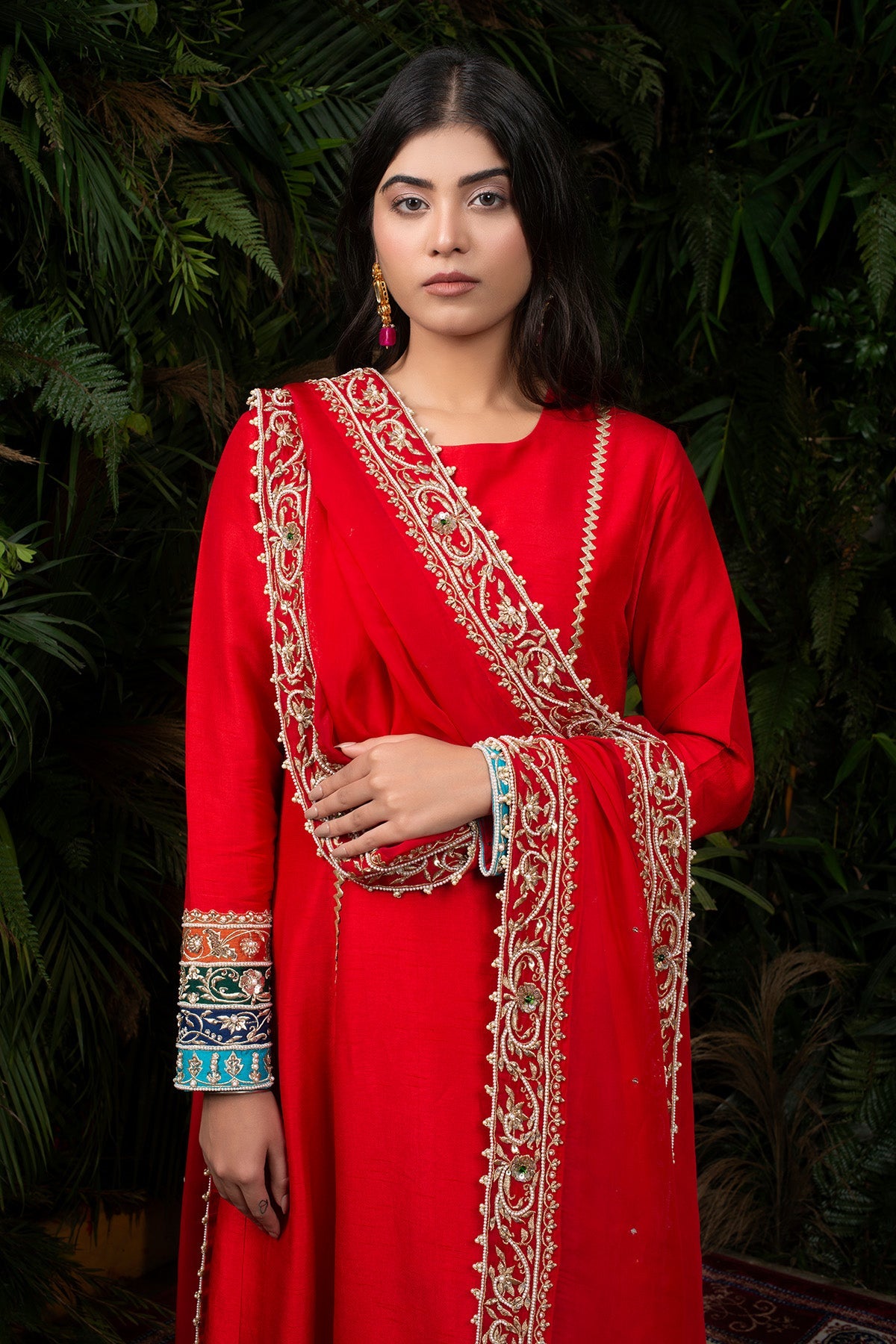 Red Raw Silk A-line Suit