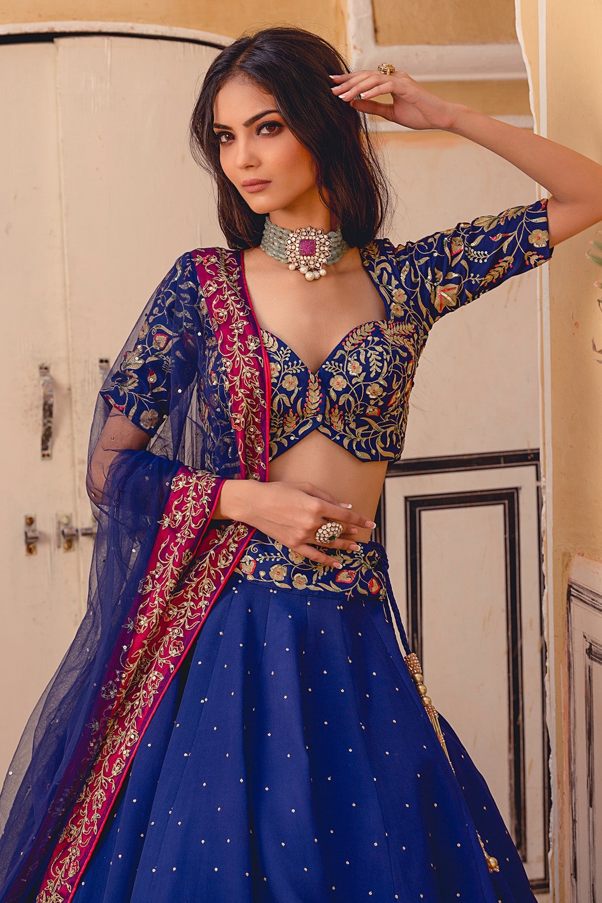 A Navy Blue Crepe Lehenga