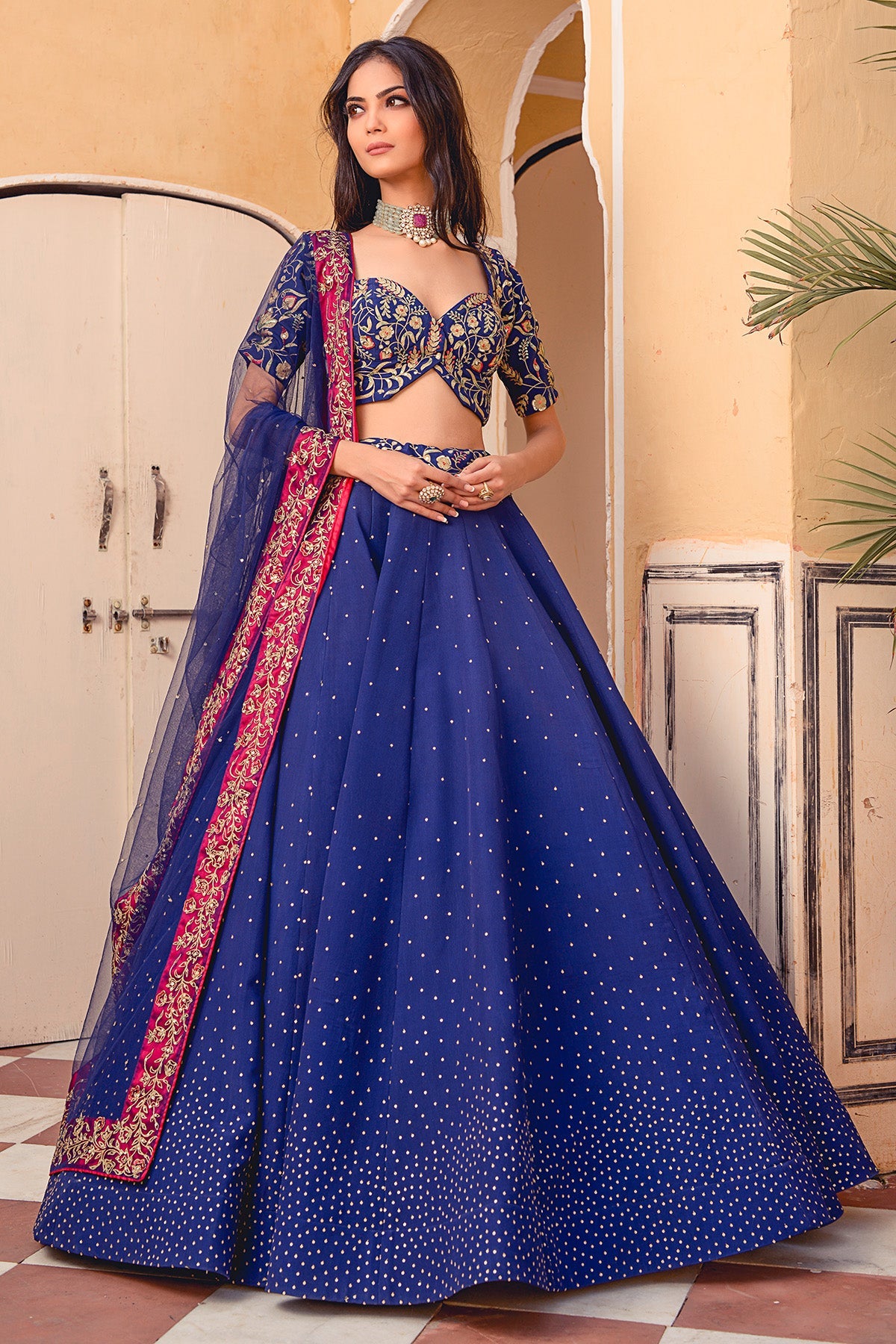 A Navy Blue Crepe Lehenga