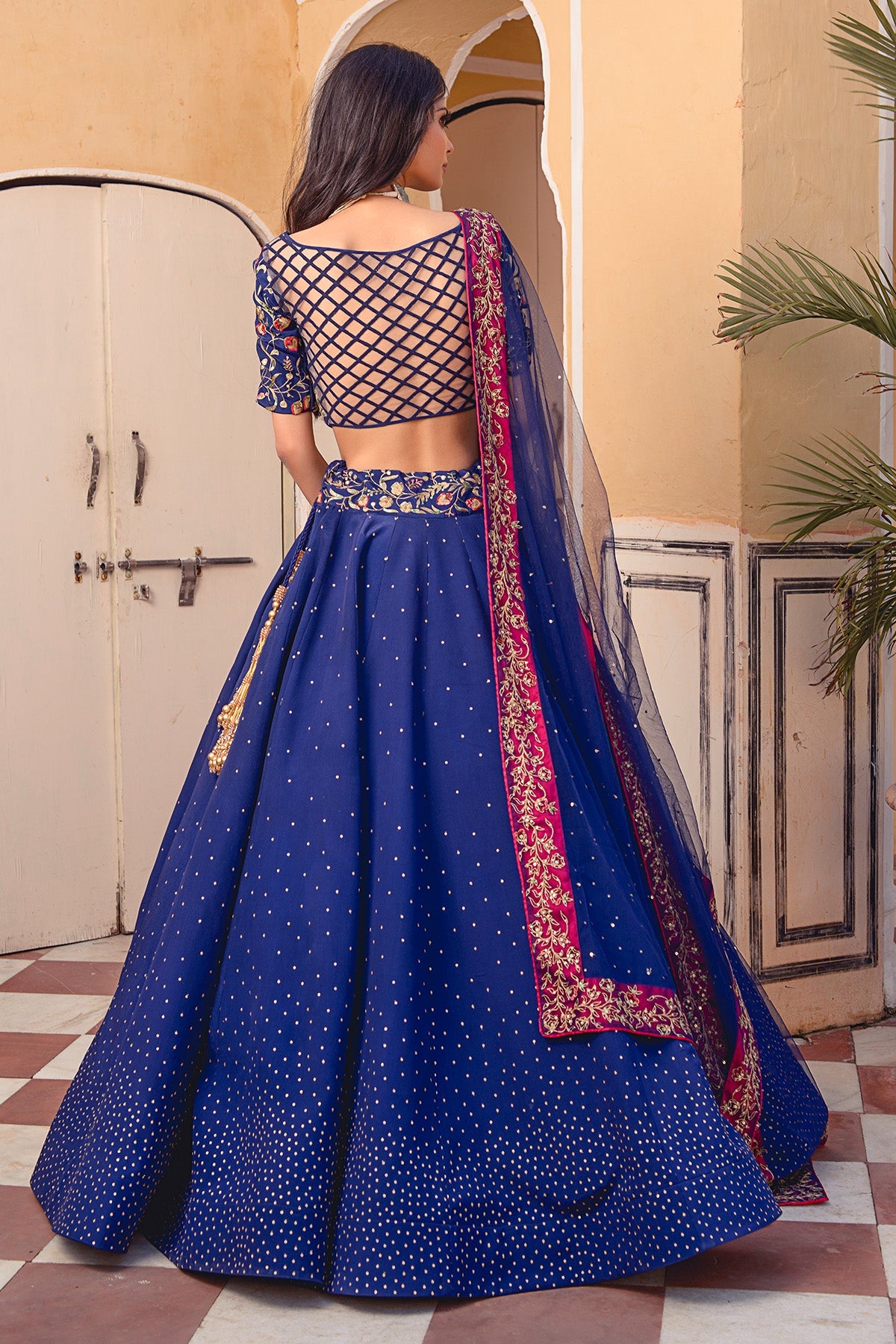 A Navy Blue Crepe Lehenga