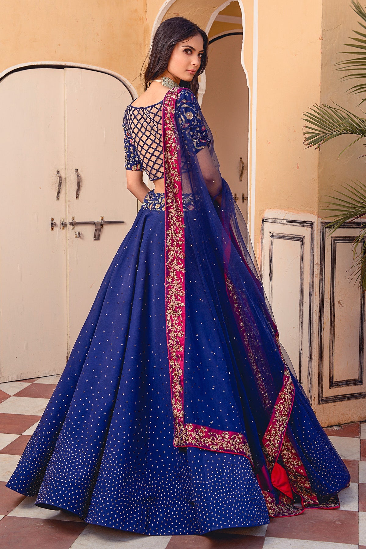 A Navy Blue Crepe Lehenga