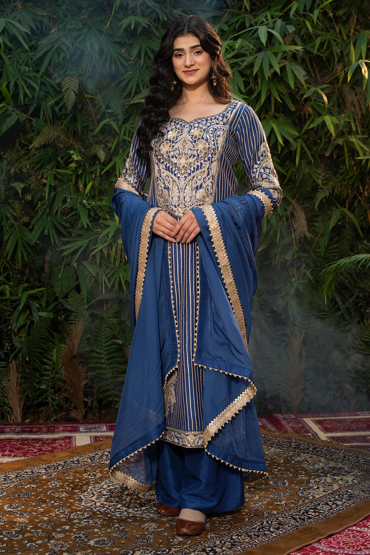 Royal Blue Raw Silk Long Straight Kurta Plazzo Set