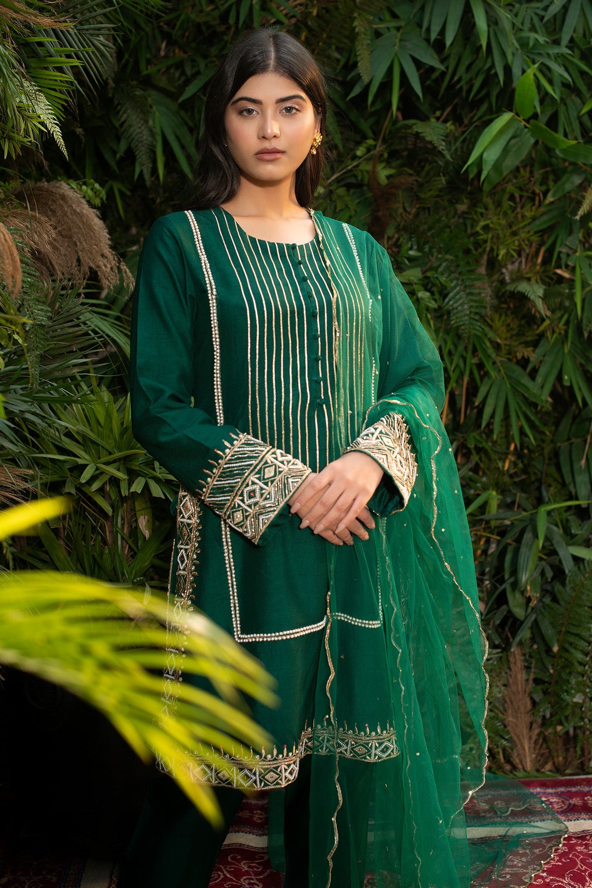 Green Chanderi Silk Kurti Set