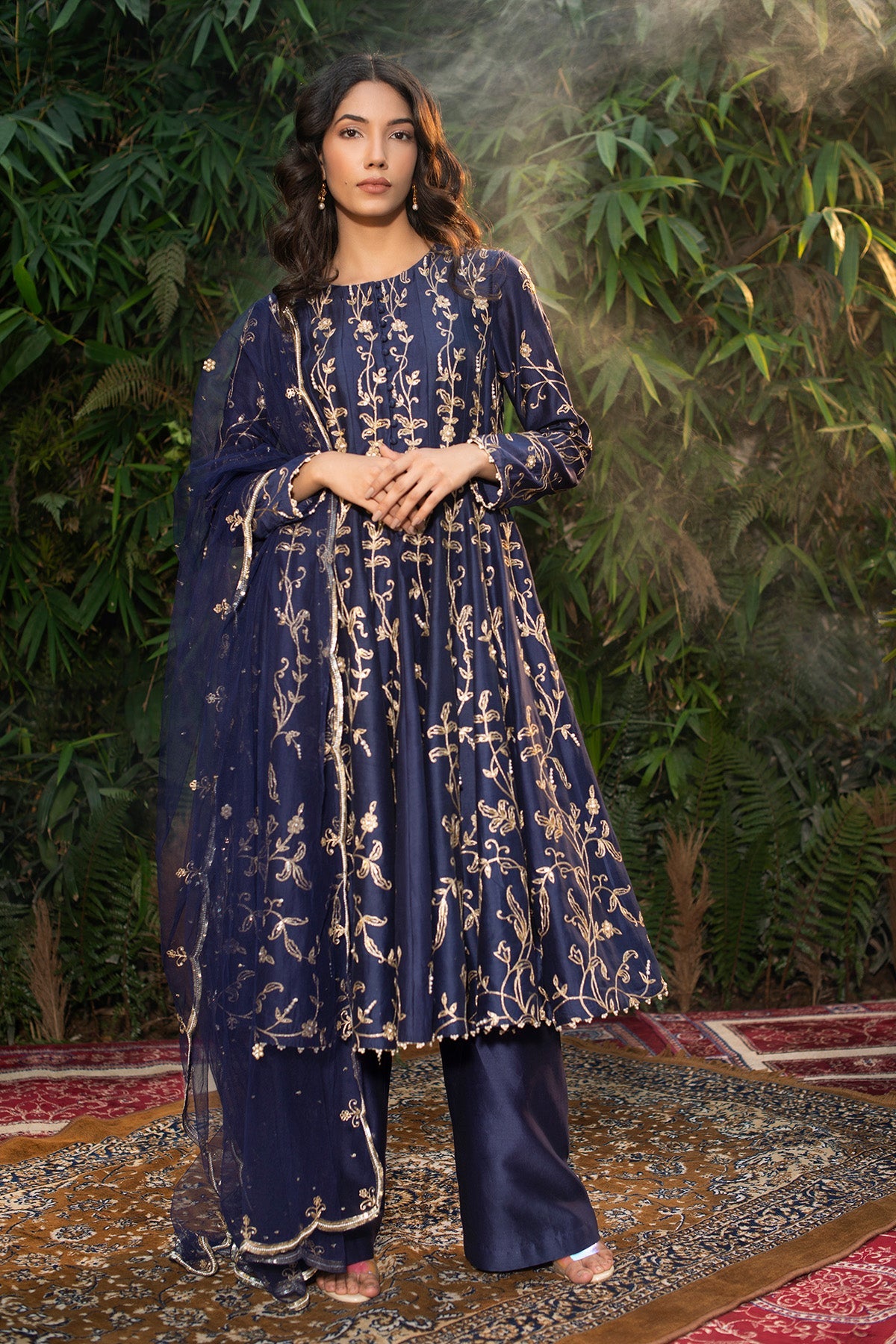 Navy Blue Silk Chanderi Short Anarkali