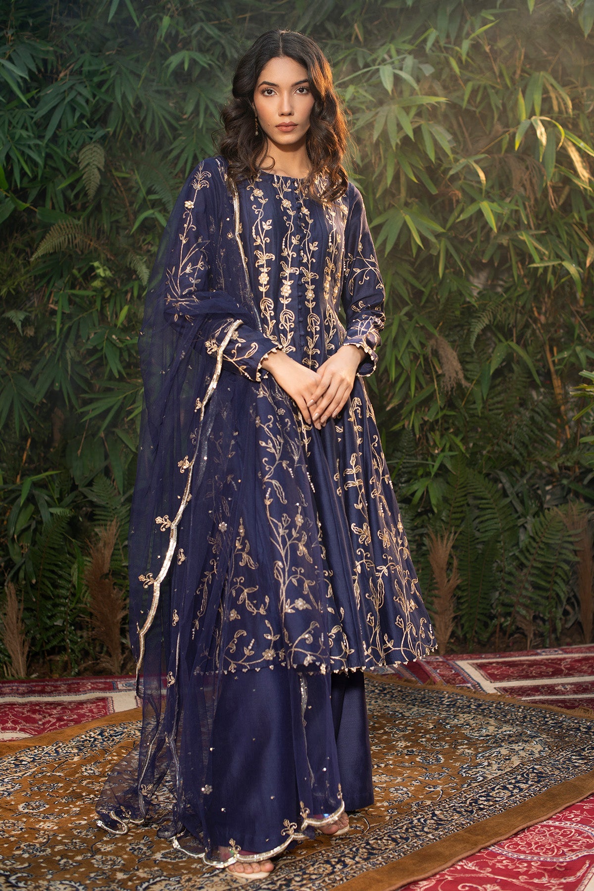 Navy Blue Silk Chanderi Short Anarkali