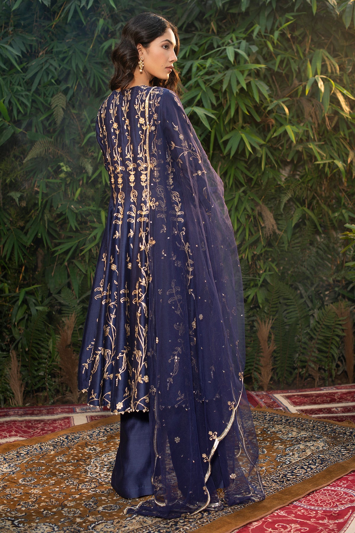 Navy Blue Silk Chanderi Short Anarkali