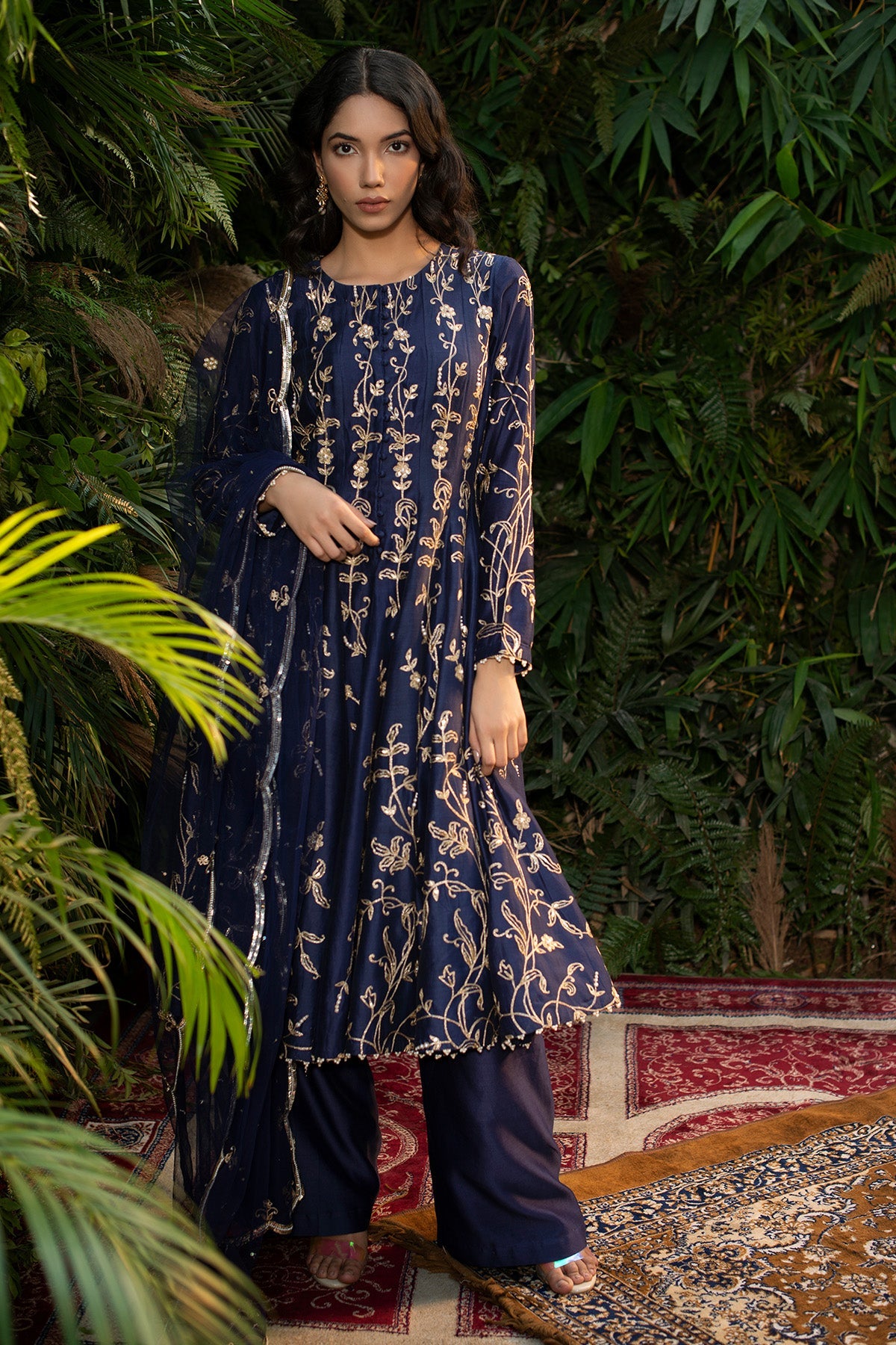 Navy Blue Silk Chanderi Short Anarkali