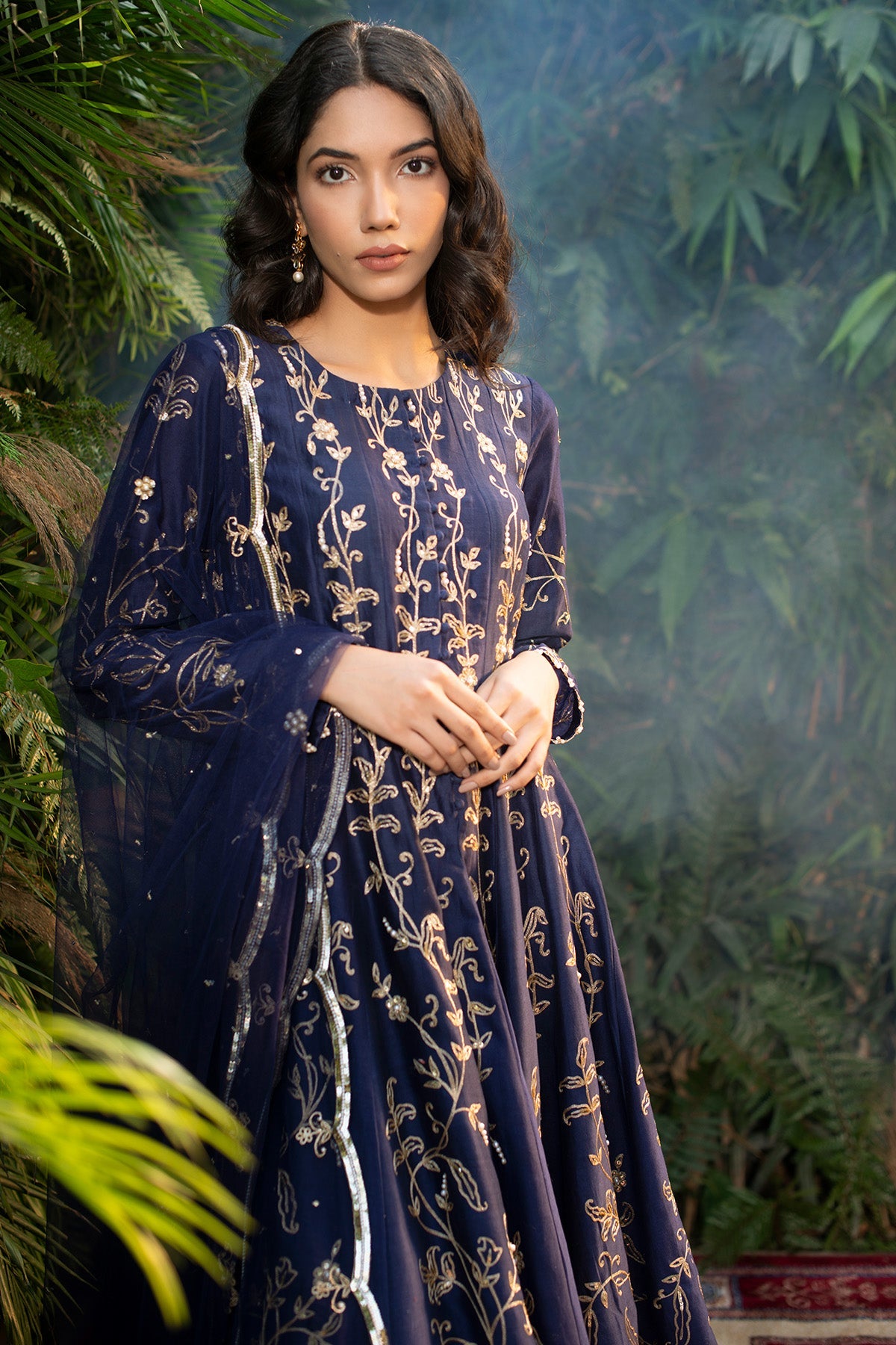 Navy Blue Silk Chanderi Short Anarkali