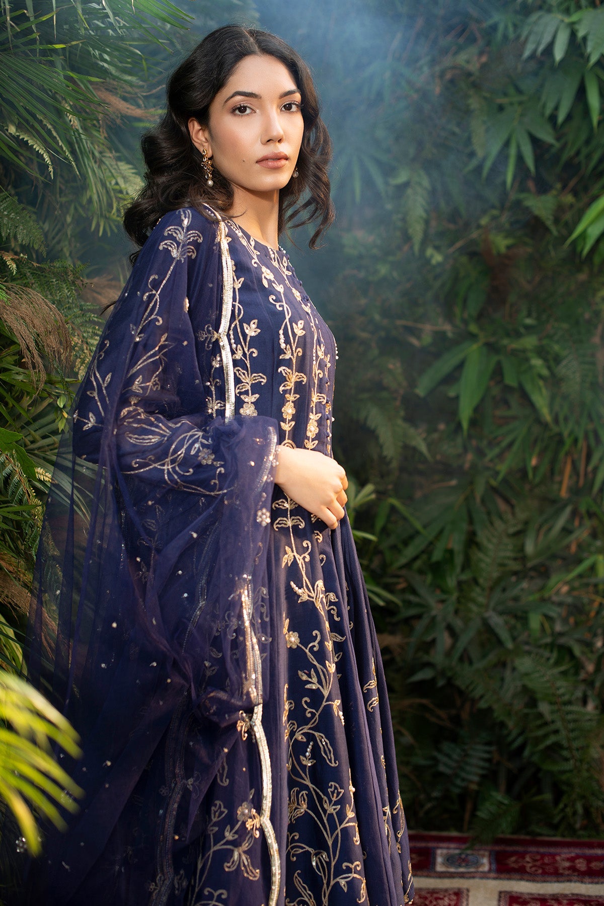 Navy Blue Silk Chanderi Short Anarkali