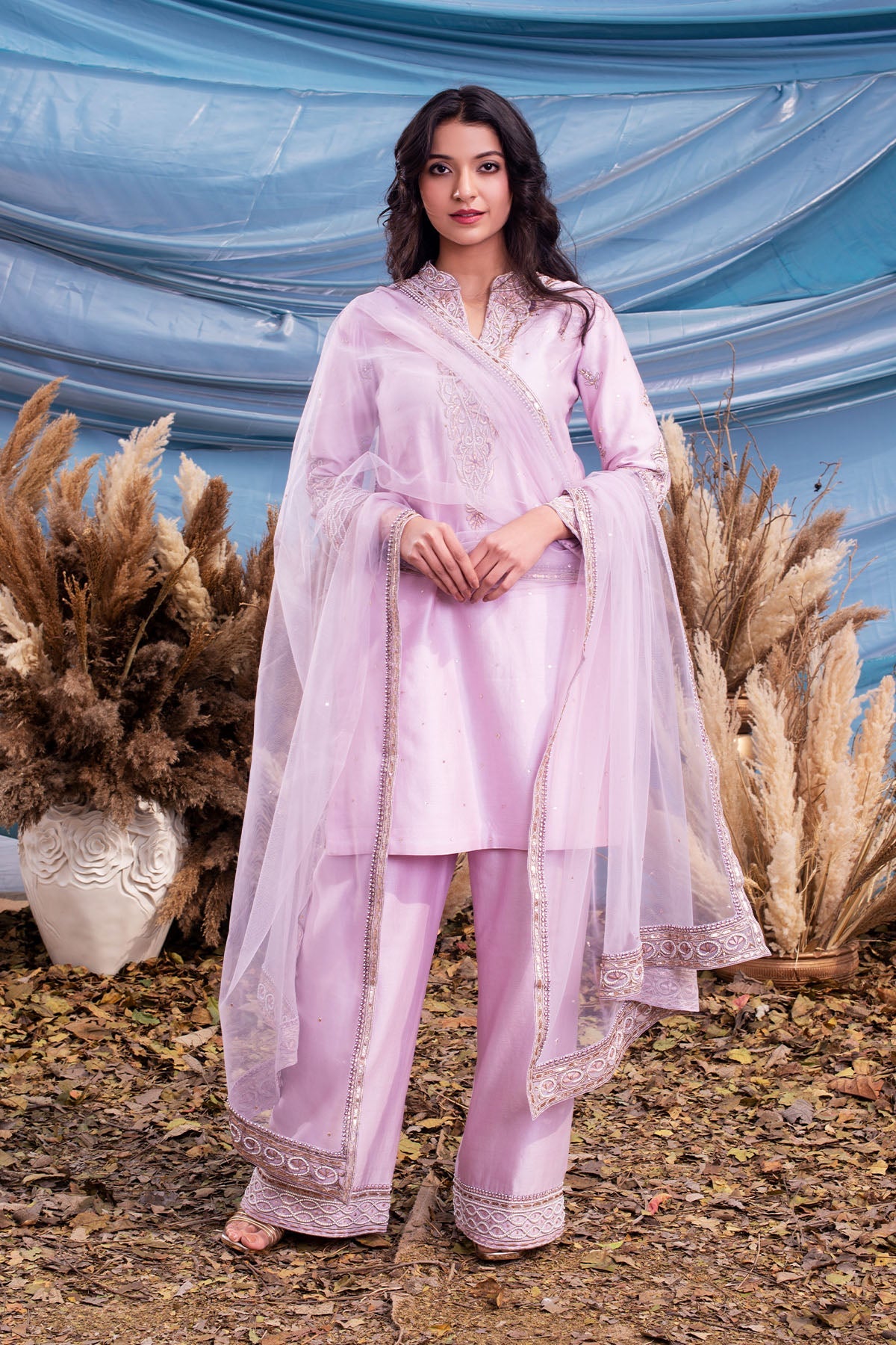 Lilac Chanderi Kurti Set