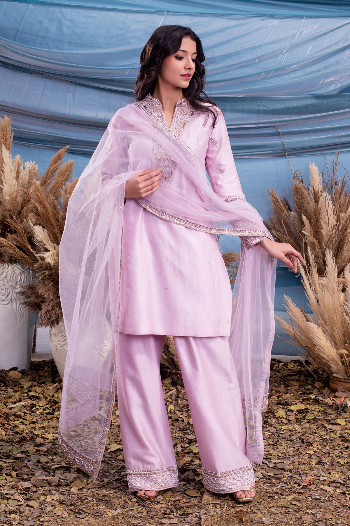 Lilac Chanderi Kurti Set