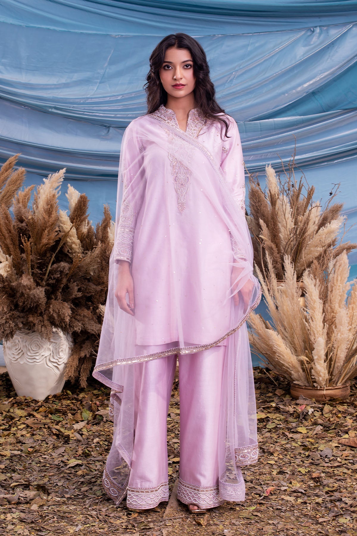 Lilac Chanderi Kurti Set