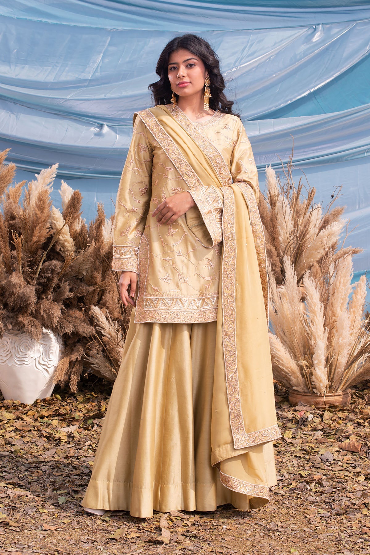 Olive Haze Chanderi Kurti Sharara