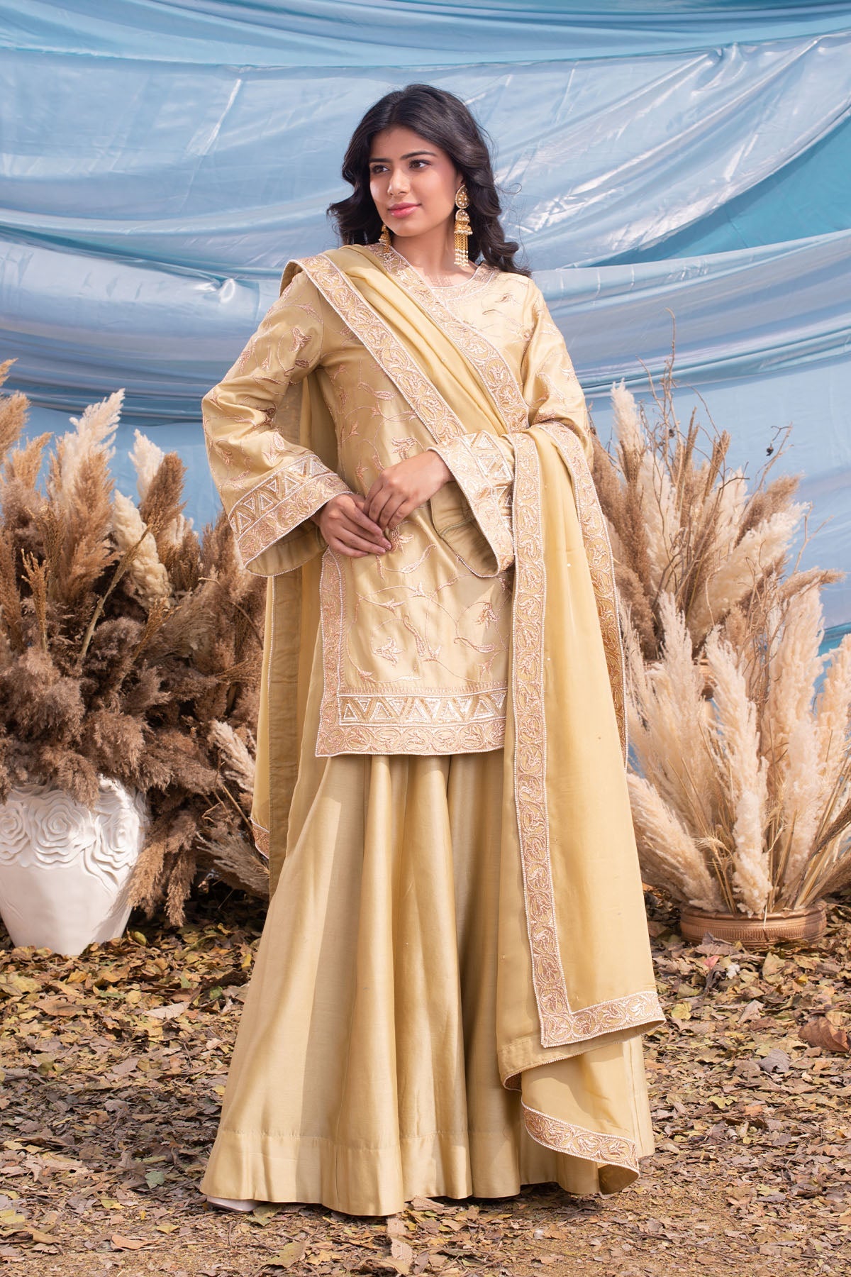 Olive Haze Chanderi Kurti Sharara