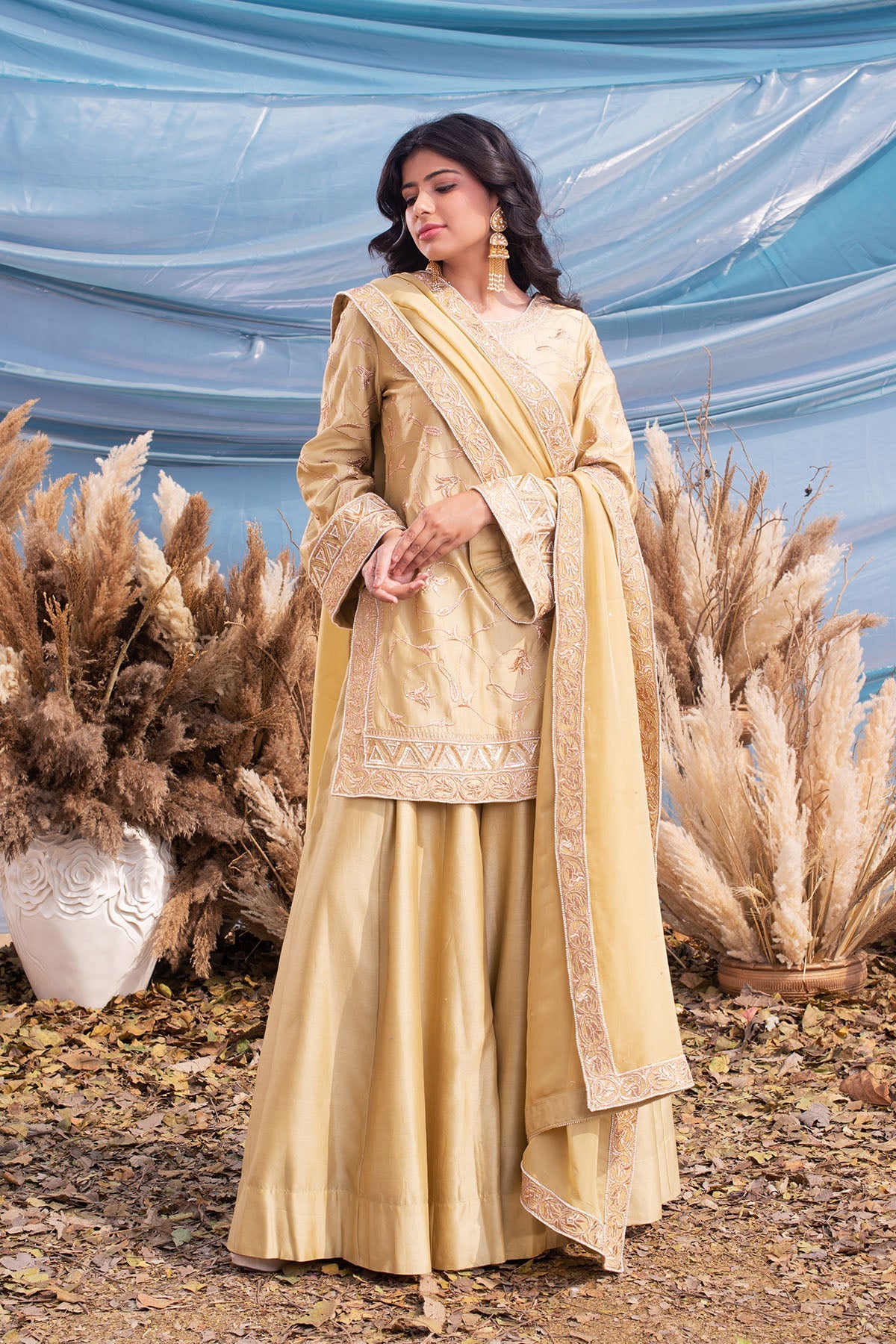 Olive Haze Chanderi Kurti Sharara