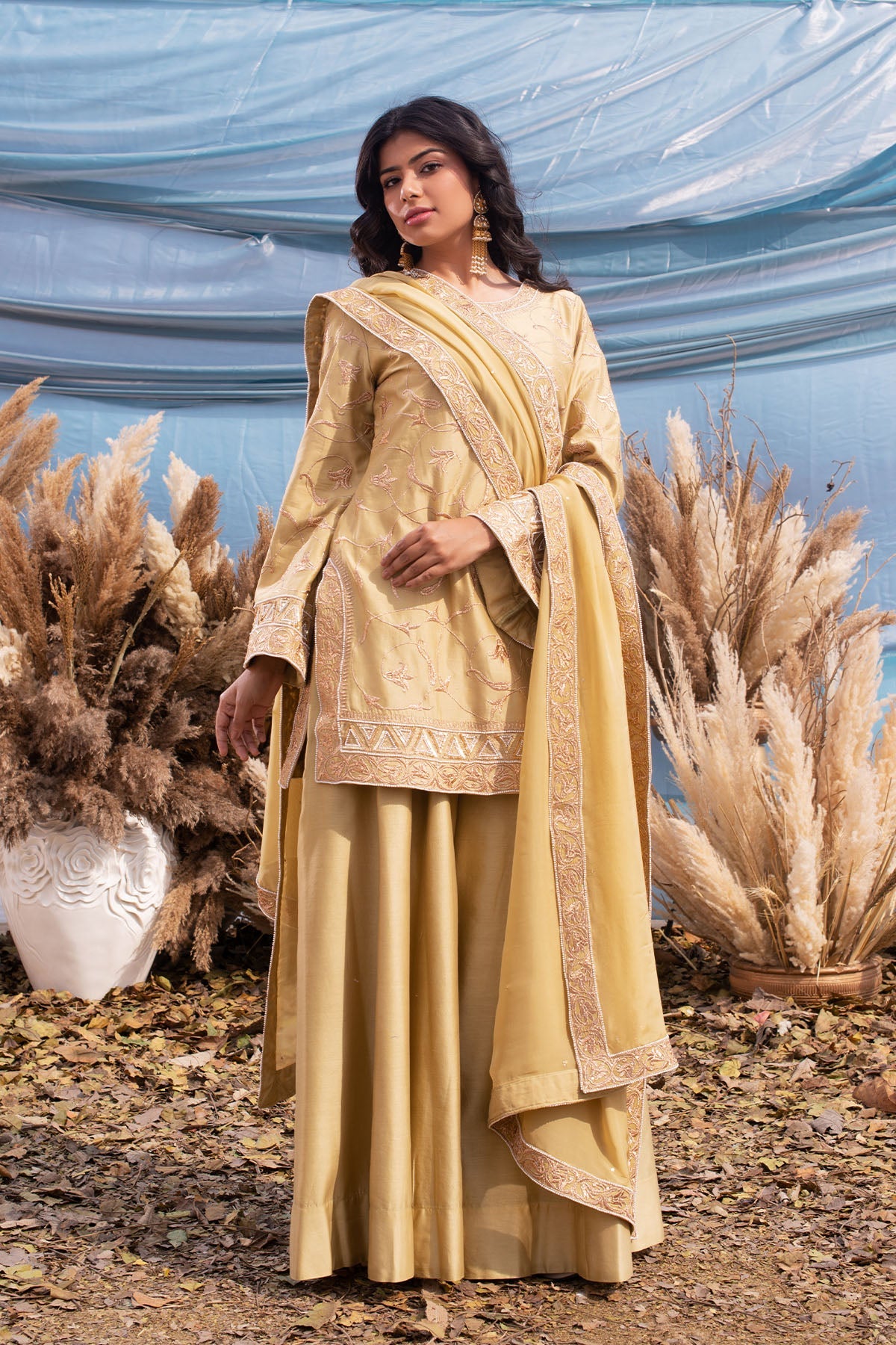 Olive Haze Chanderi Kurti Sharara