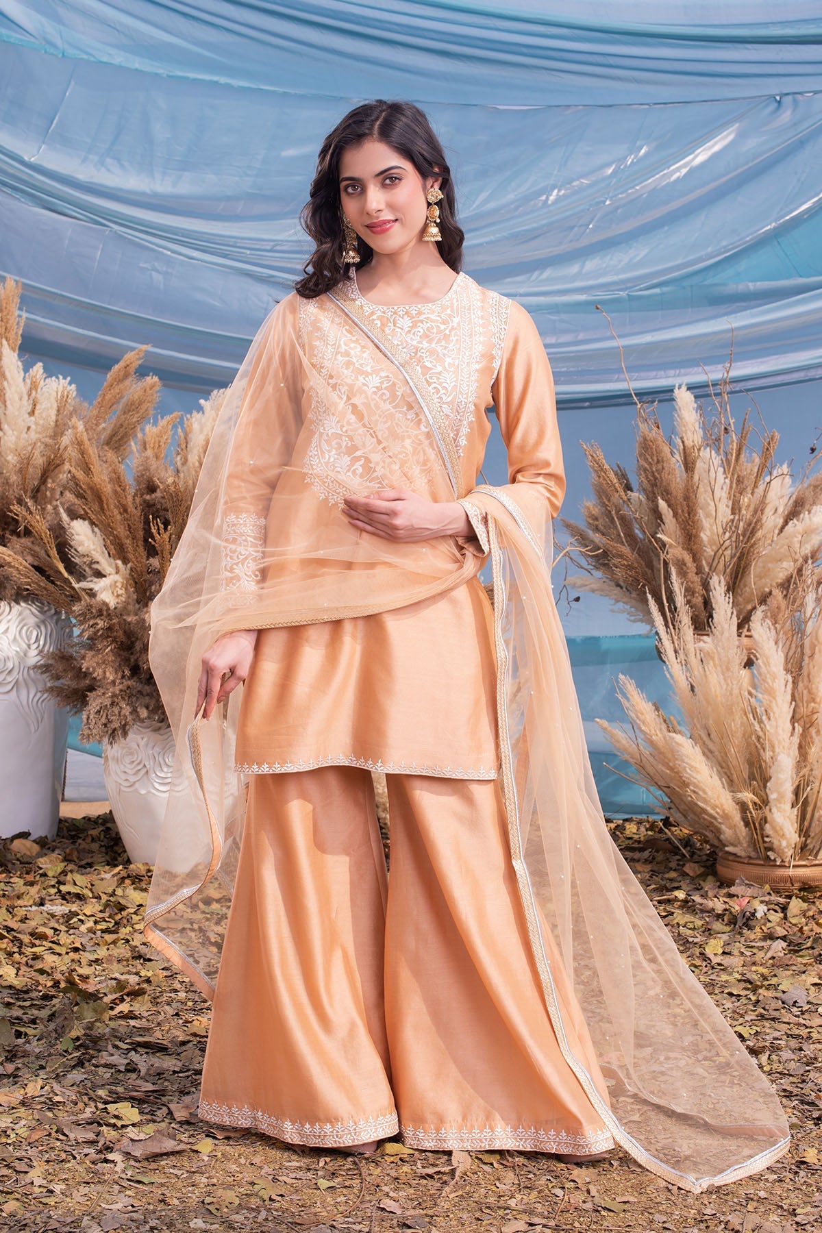 Beige Chanderi Kurti