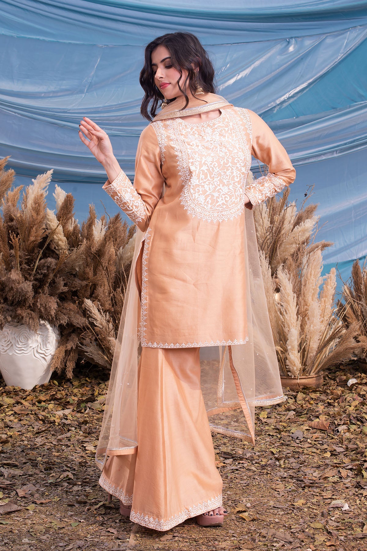 Beige Chanderi Kurti