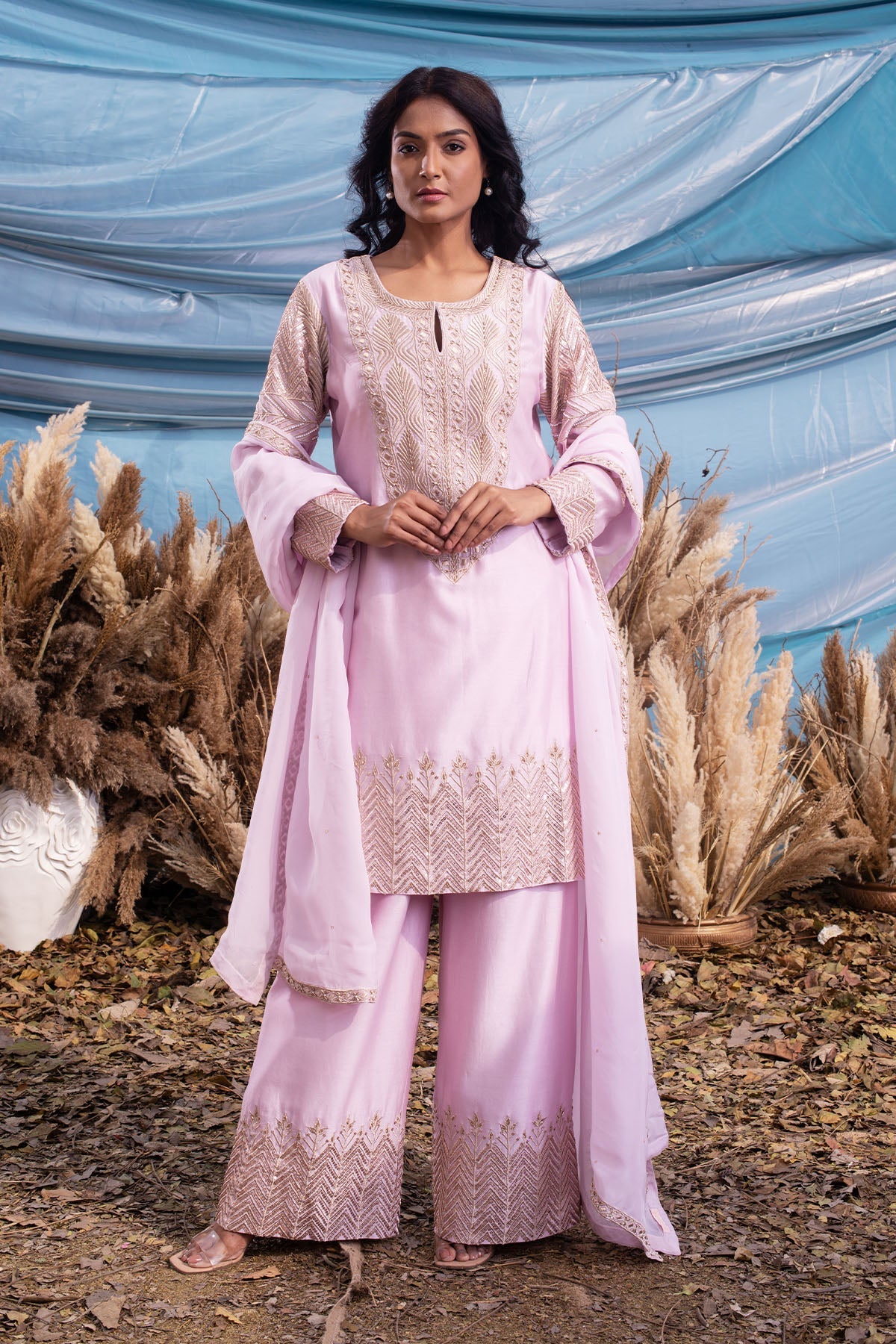 Lilac Chanderi Kurti Set