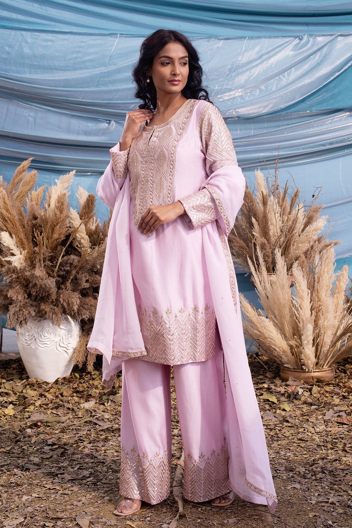 Lilac Chanderi Kurti Set