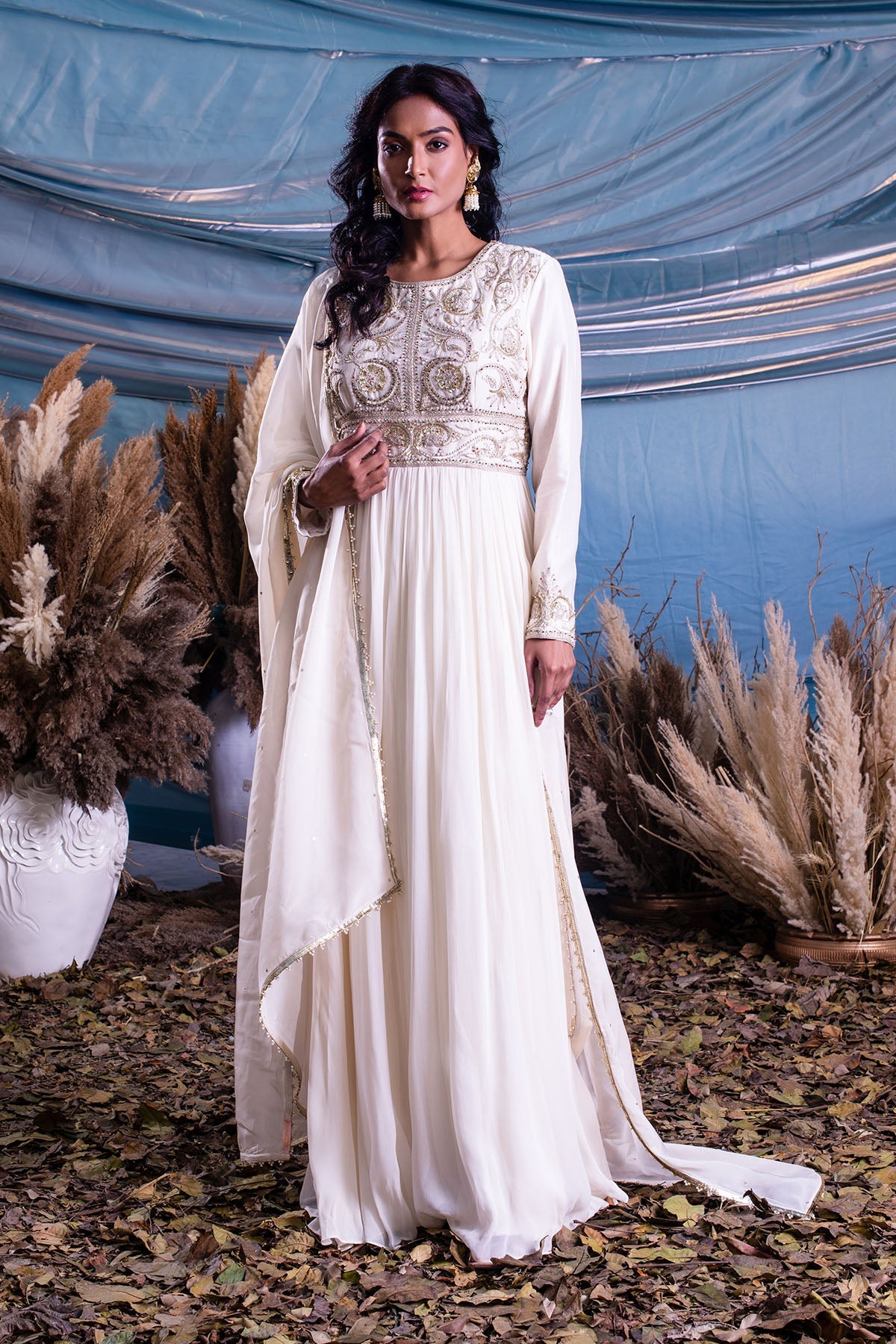 Ivory Chanderi And Georgette Anarkali