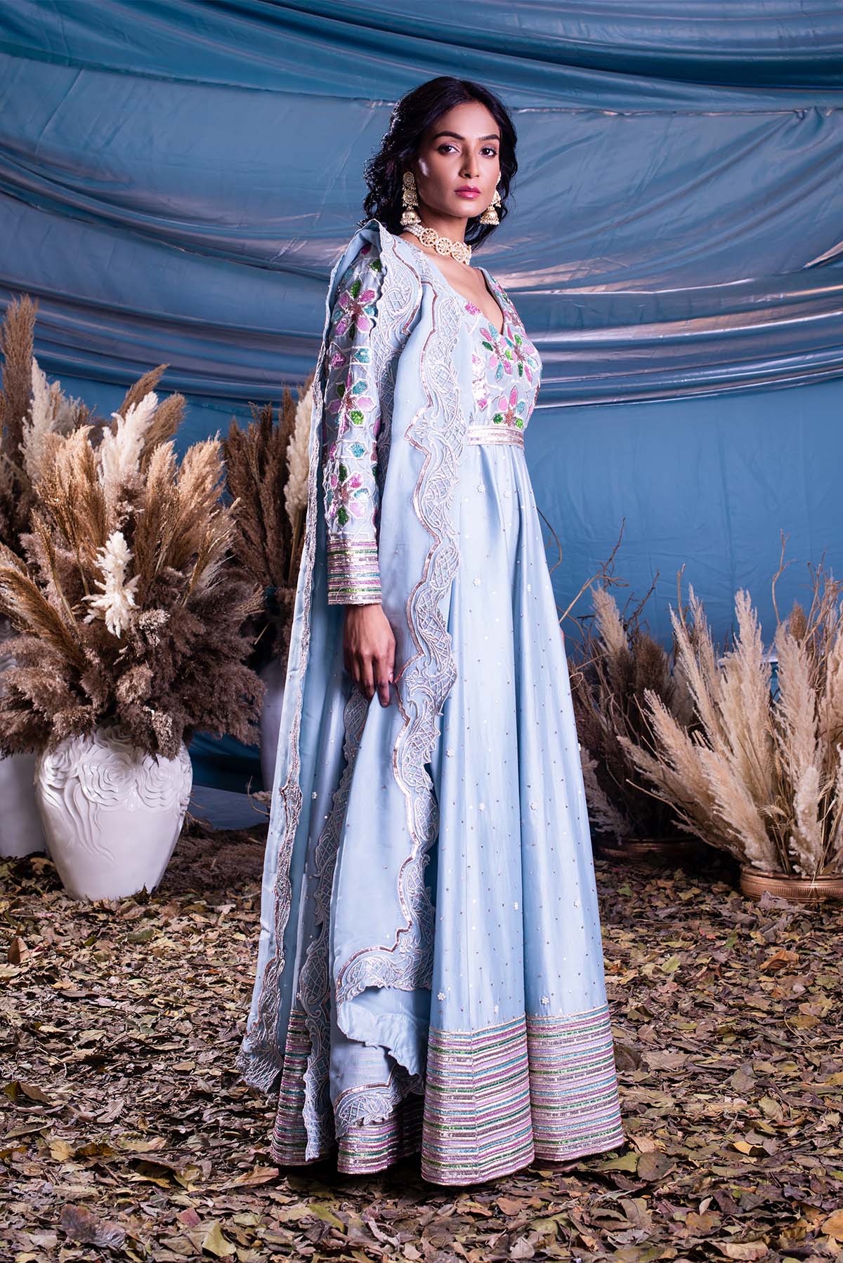 Ice Blue Chanderi Anarkali