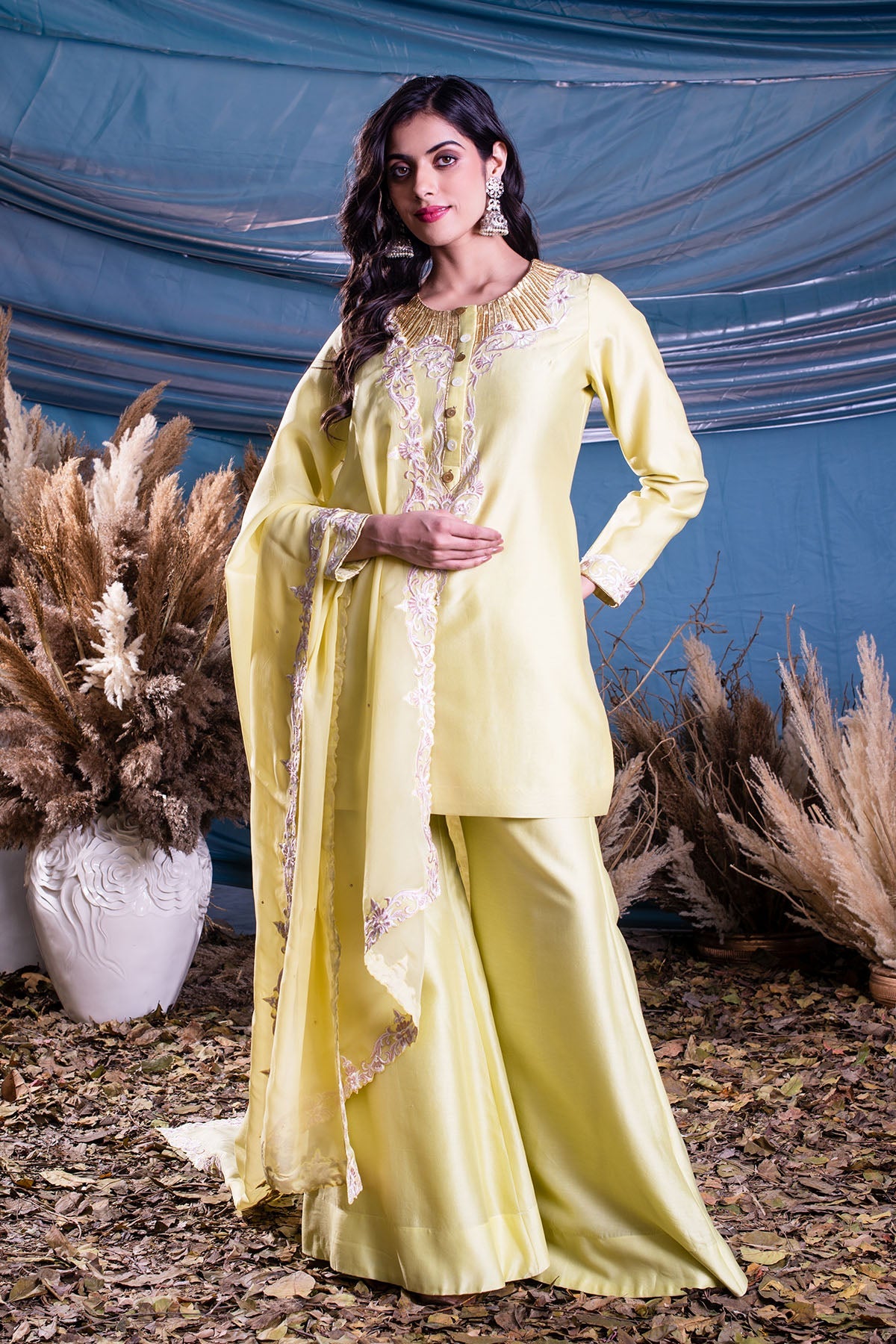  Light Lemon Yellow Chanderi Kurti