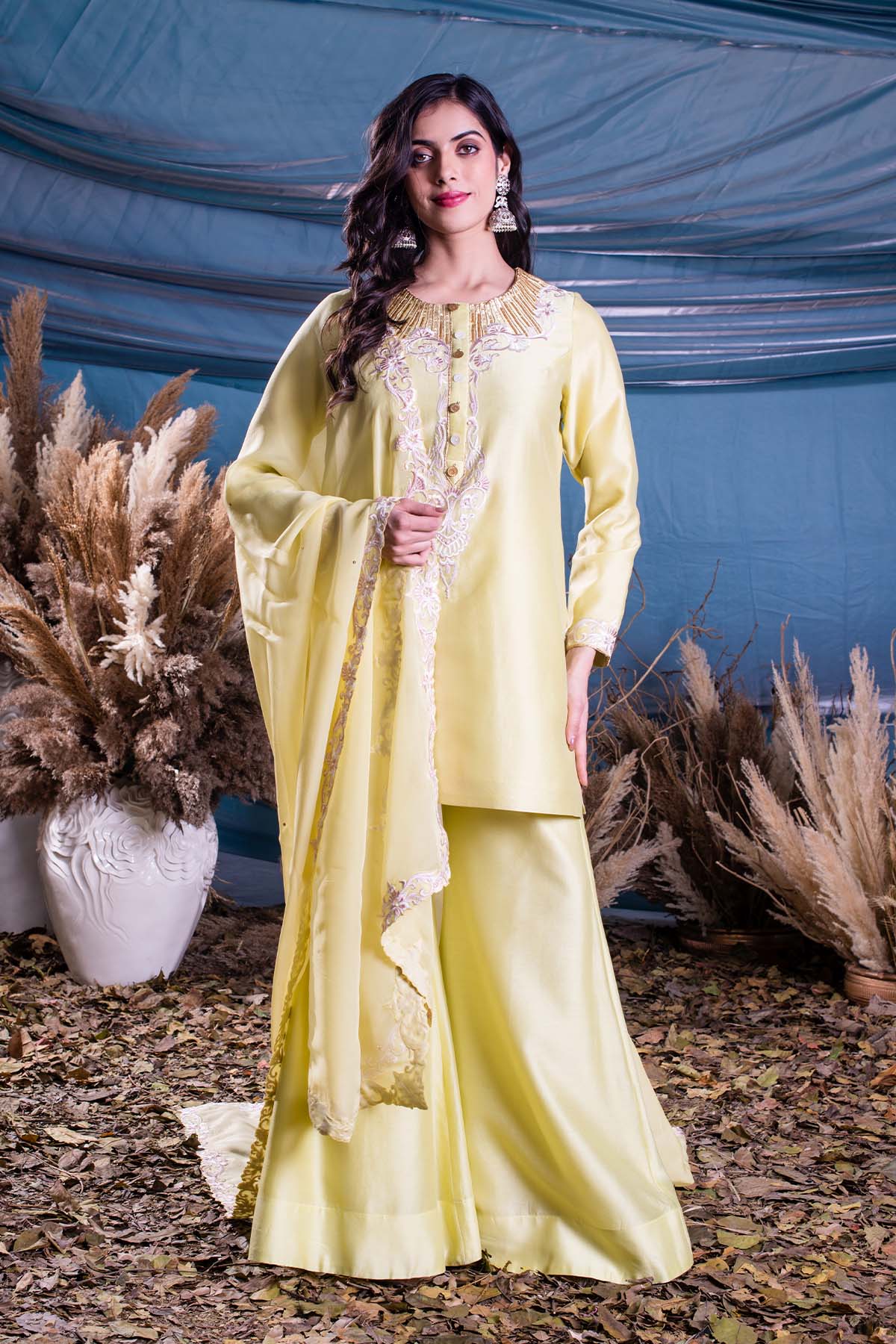  Light Lemon Yellow Chanderi Kurti