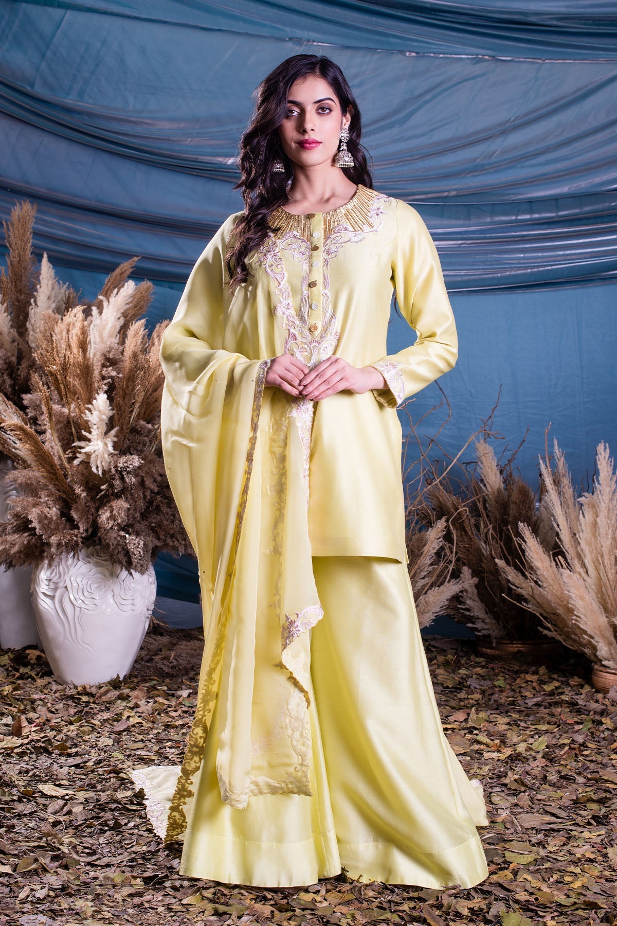  Light Lemon Yellow Chanderi Kurti