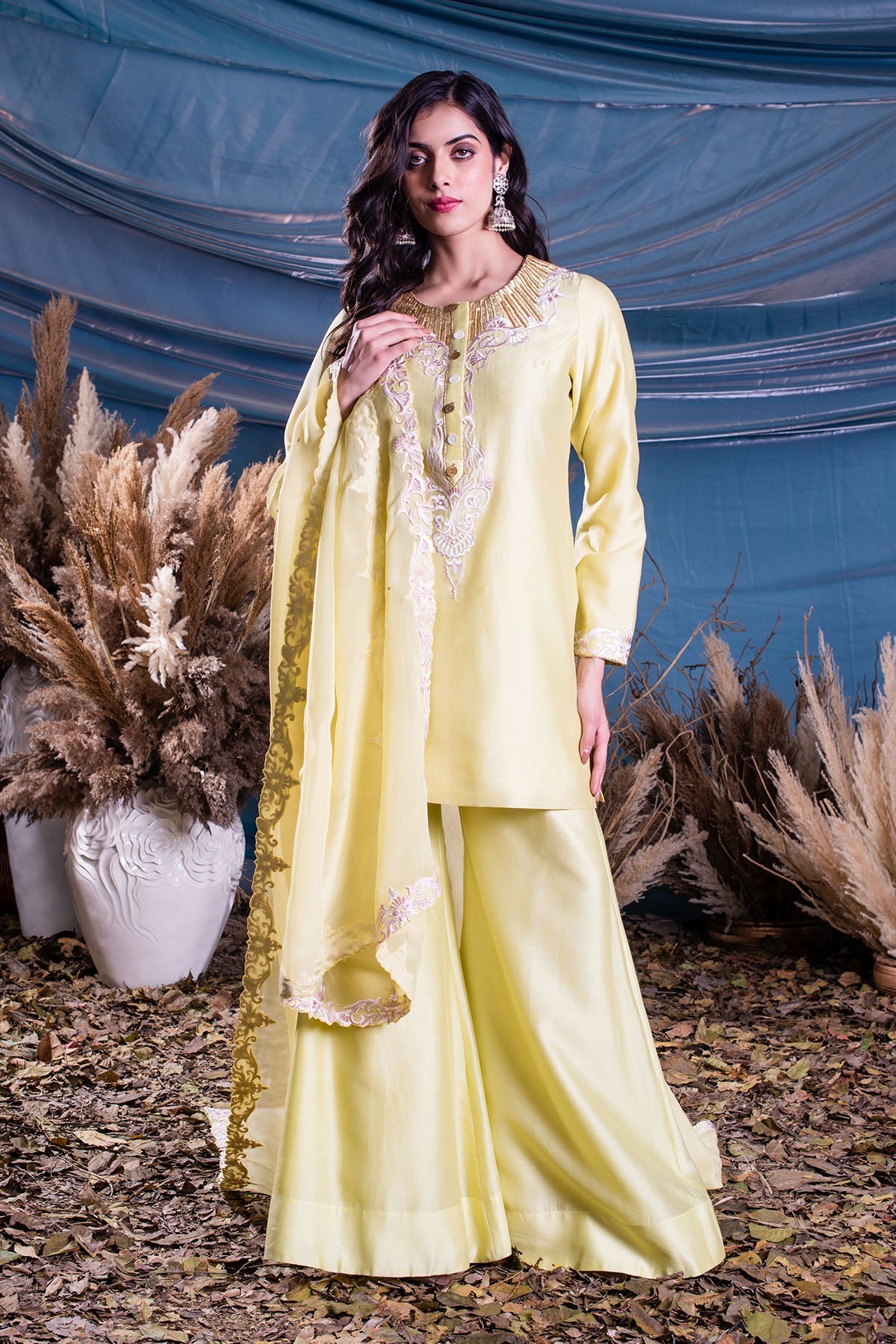  Light Lemon Yellow Chanderi Kurti