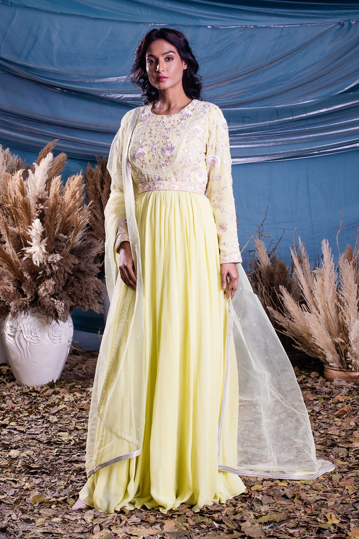 Light Lemon Yellow Georgette Anarkali