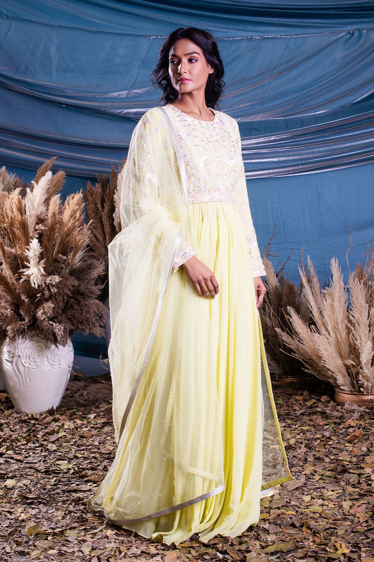 Light Lemon Yellow Georgette Anarkali