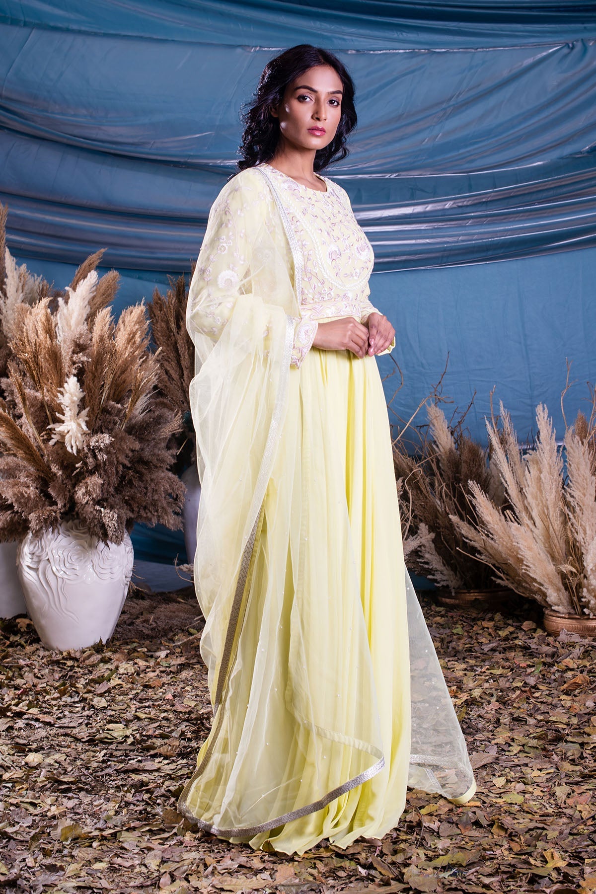 Light Lemon Yellow Georgette Anarkali