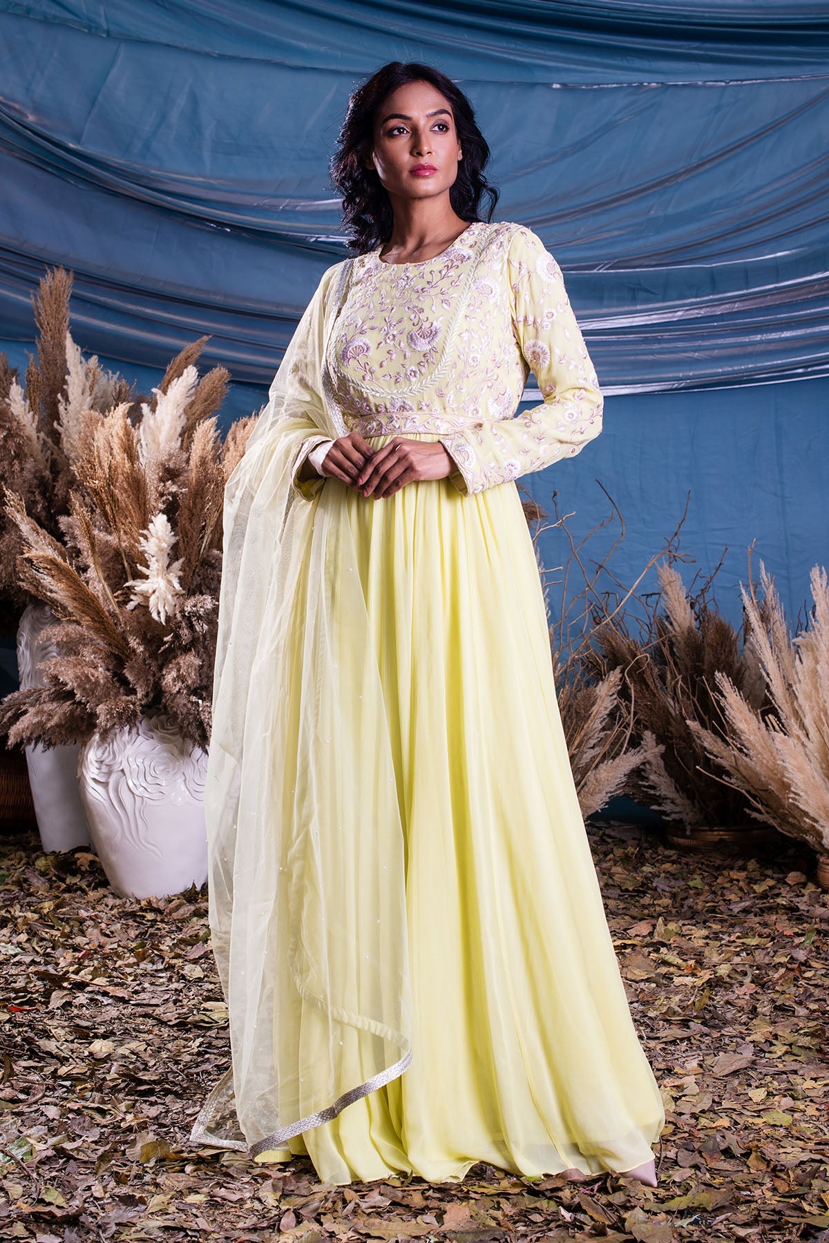 Light Lemon Yellow Georgette Anarkali