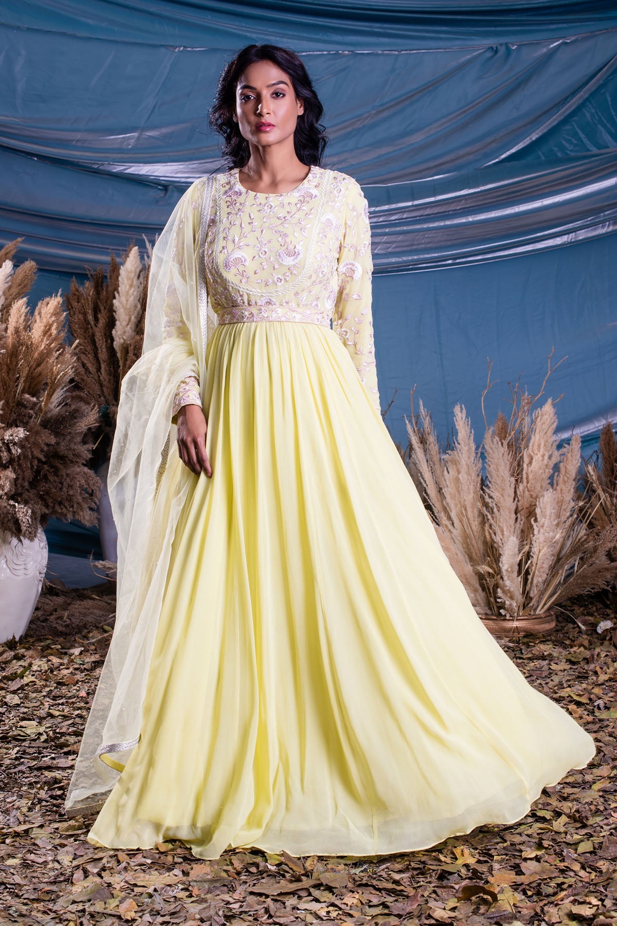 Light Lemon Yellow Georgette Anarkali