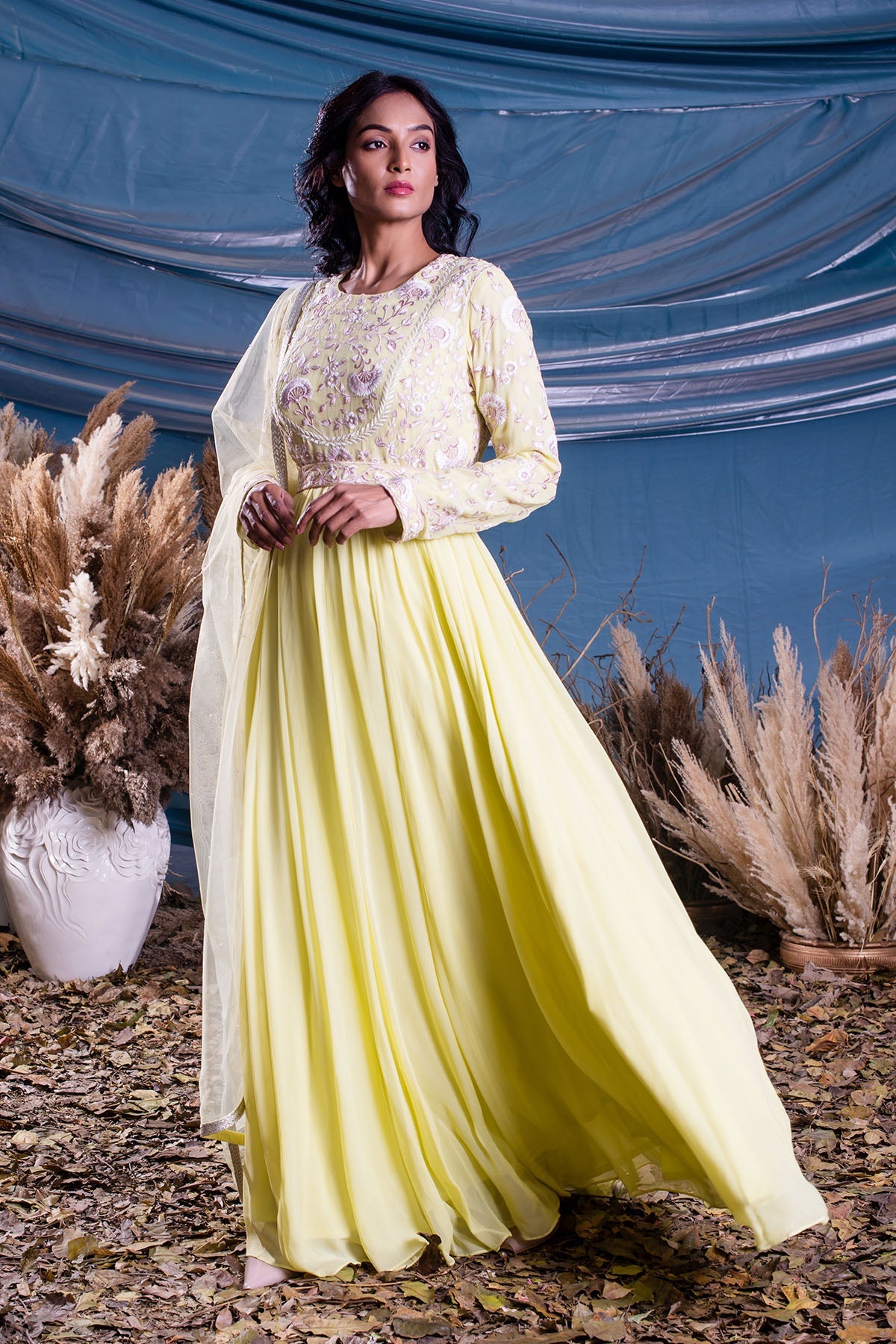 Light Lemon Yellow Georgette Anarkali