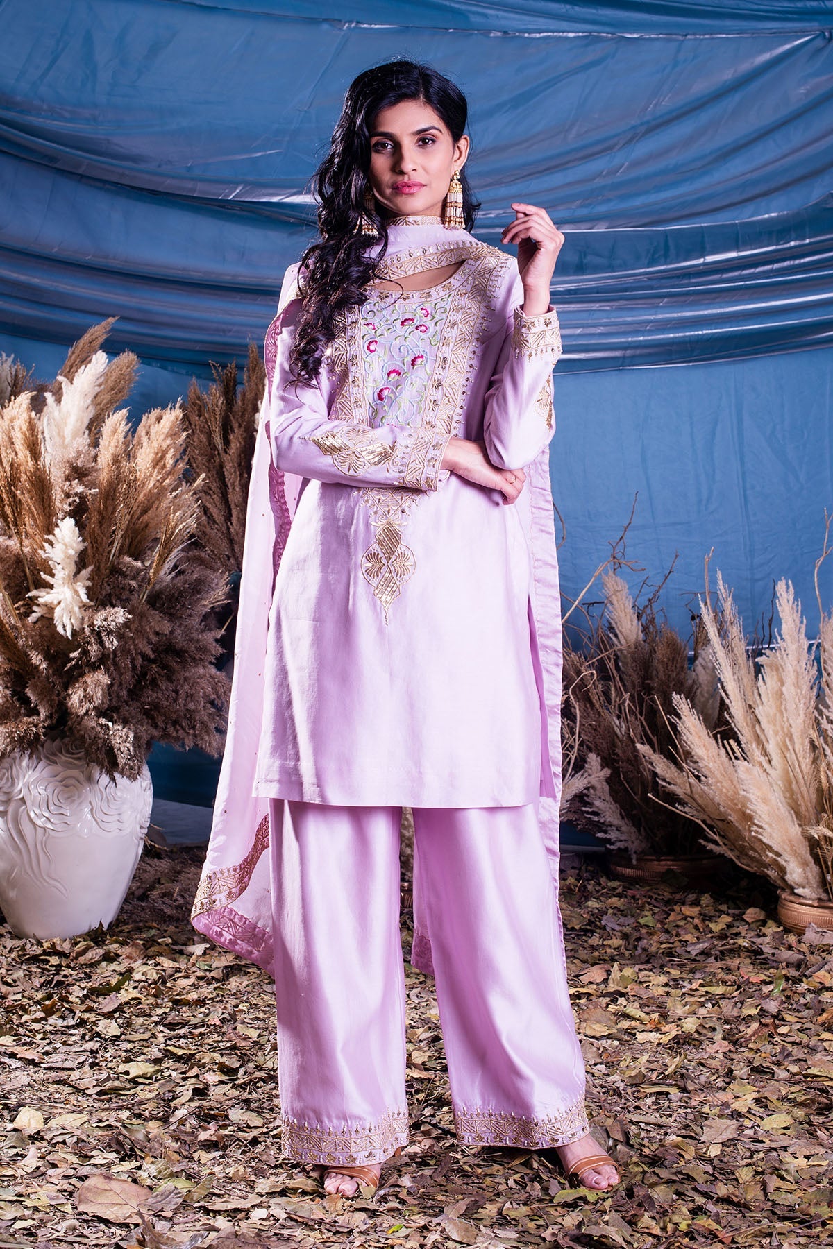  Lilac Chanderi Kurti Set