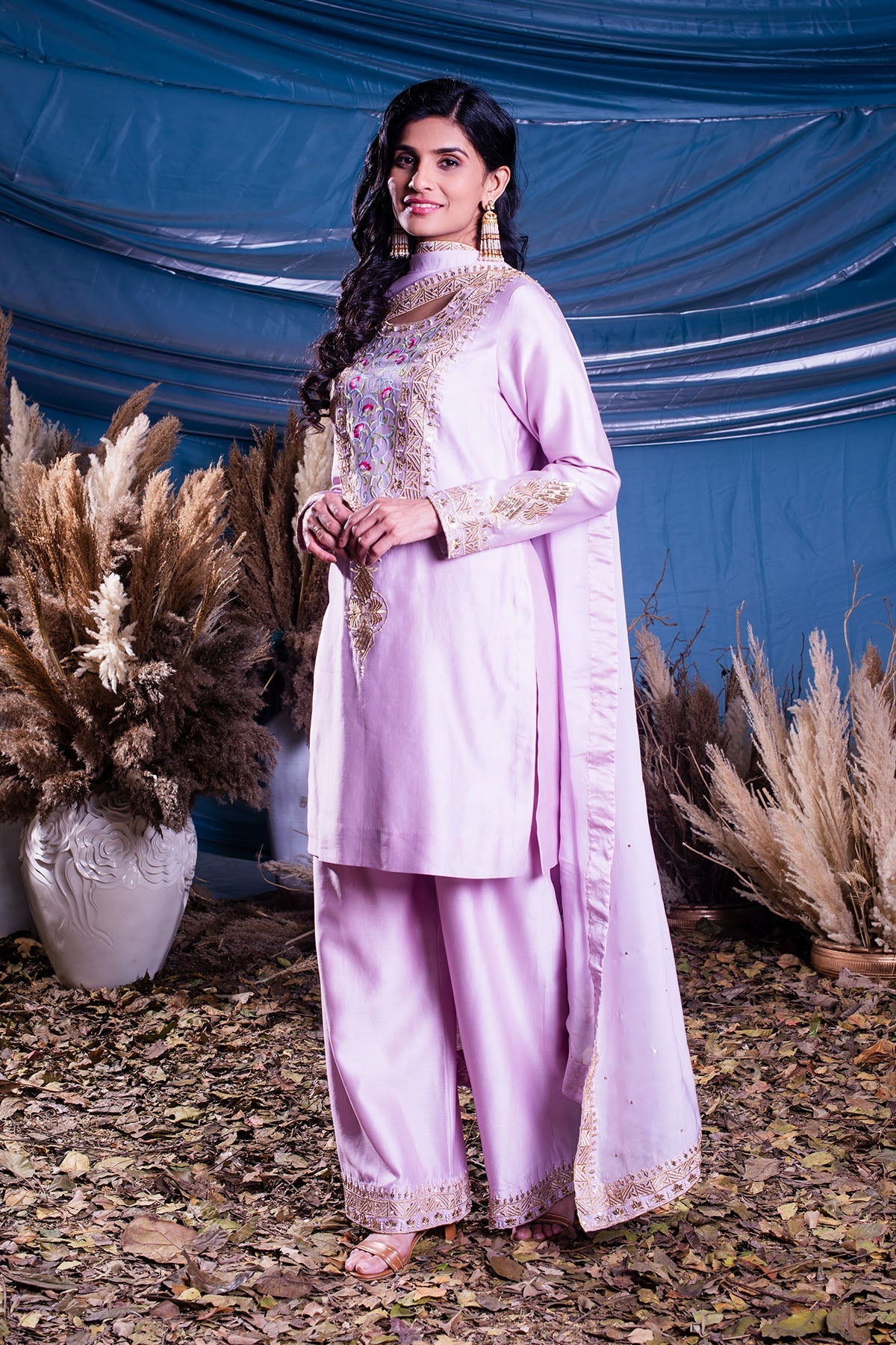  Lilac Chanderi Kurti Set