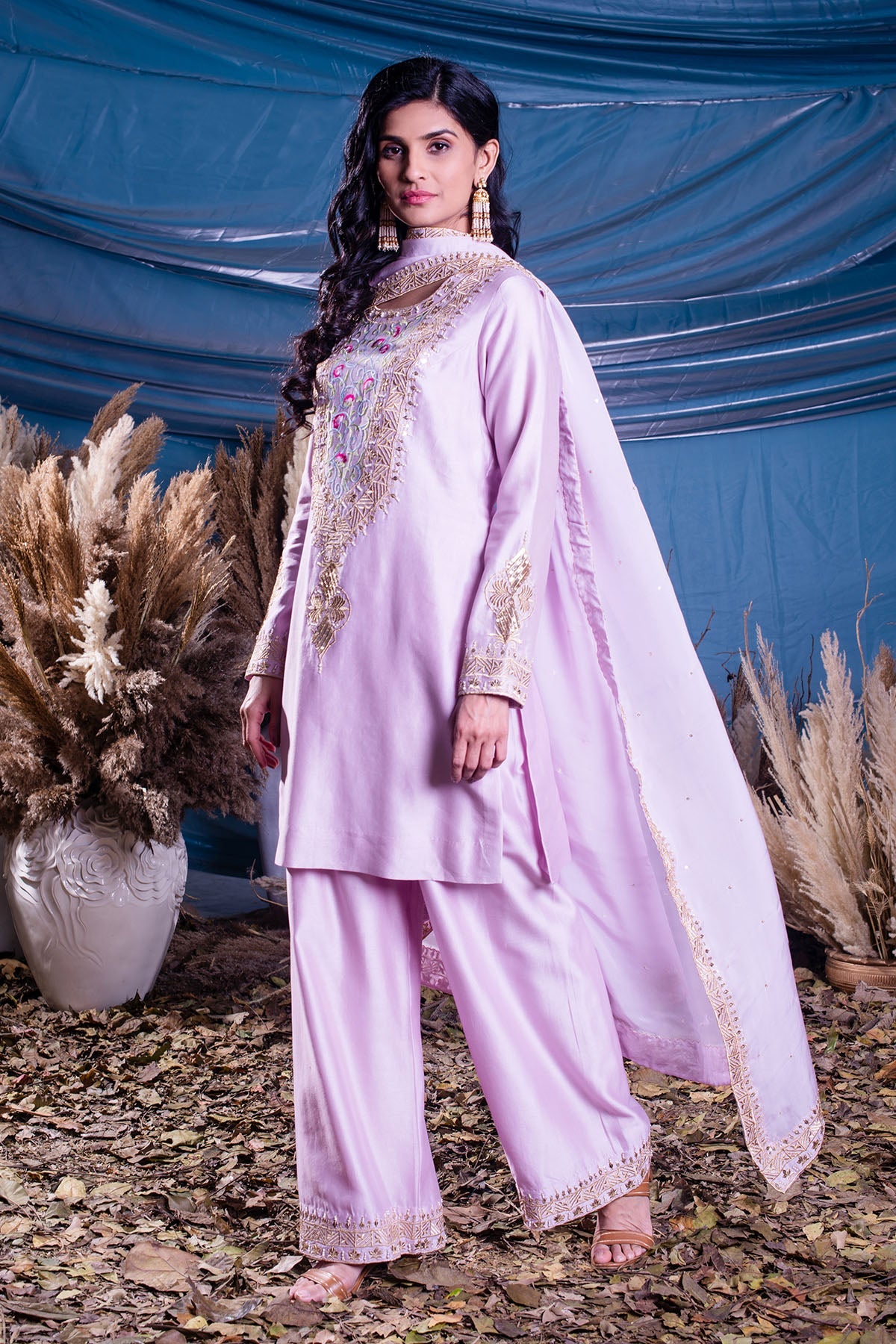  Lilac Chanderi Kurti Set