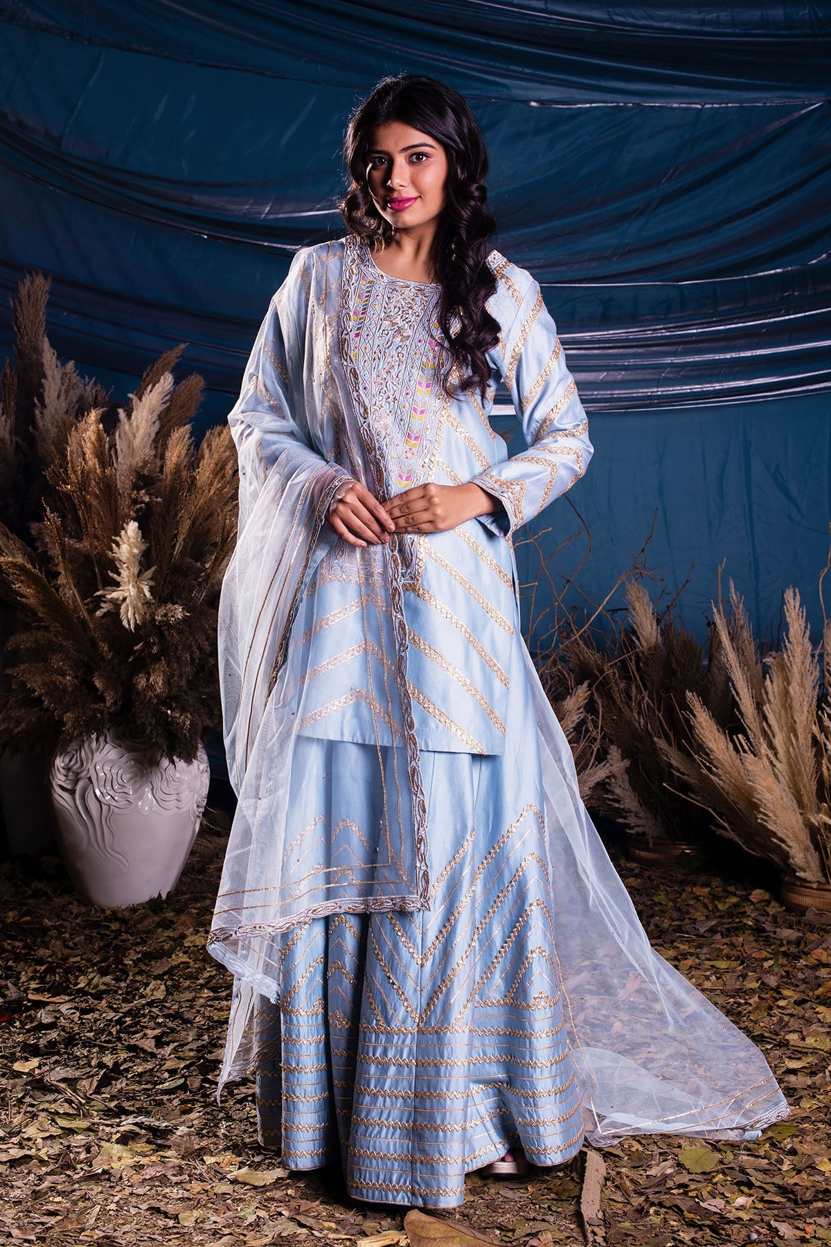 Powder Blue Kurti And Sharara