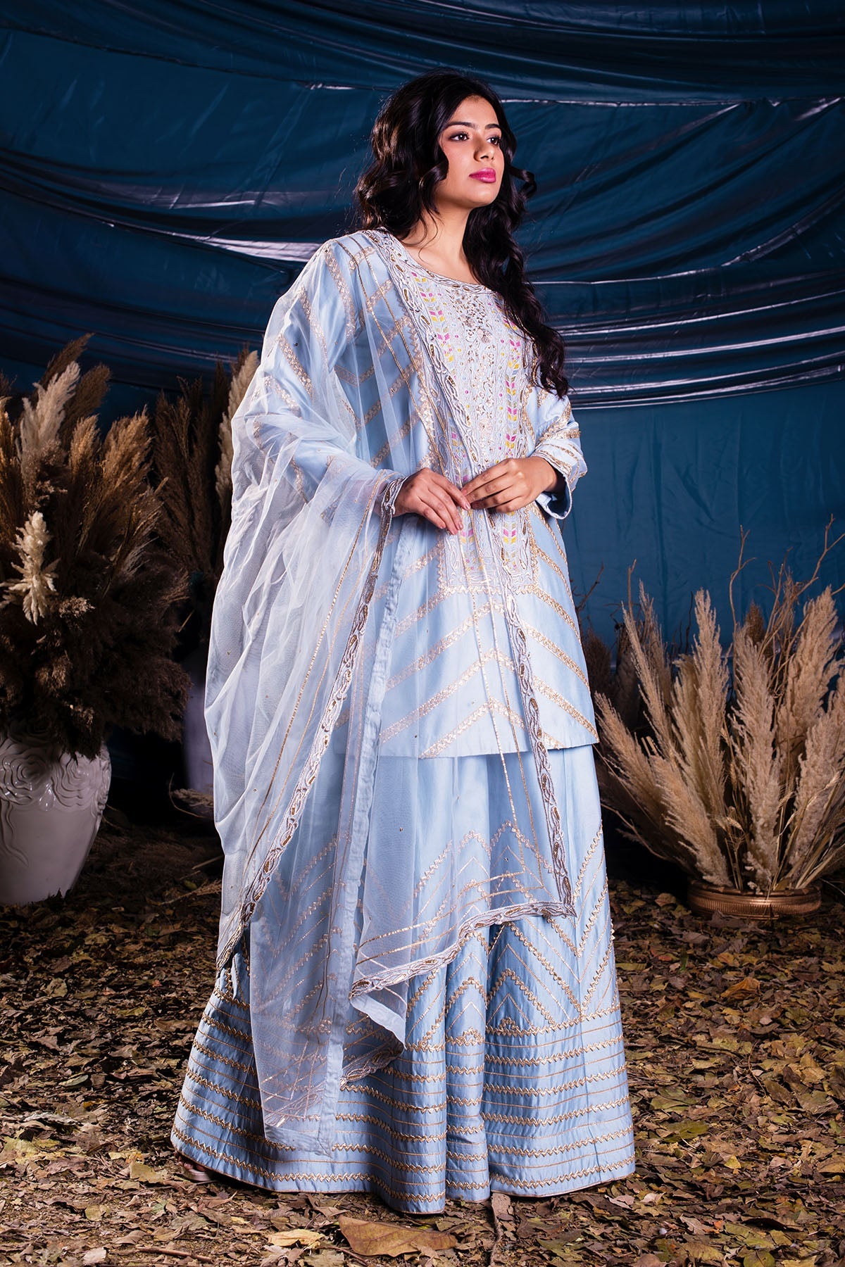 Powder Blue Kurti And Sharara