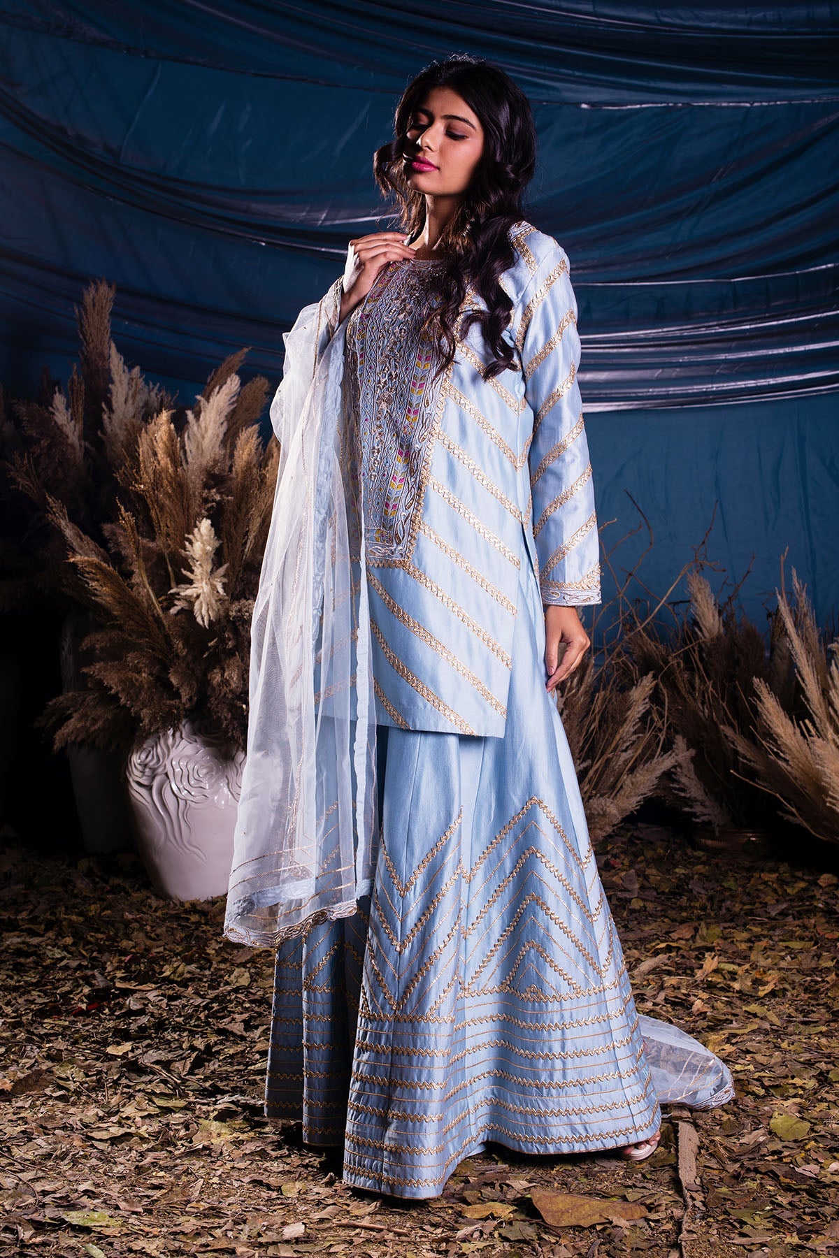 Powder Blue Kurti And Sharara