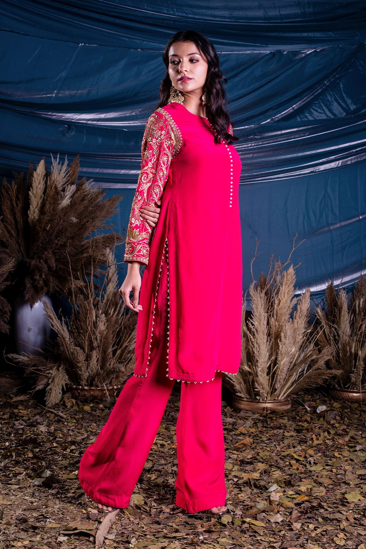 Magenta Long A-line Suit