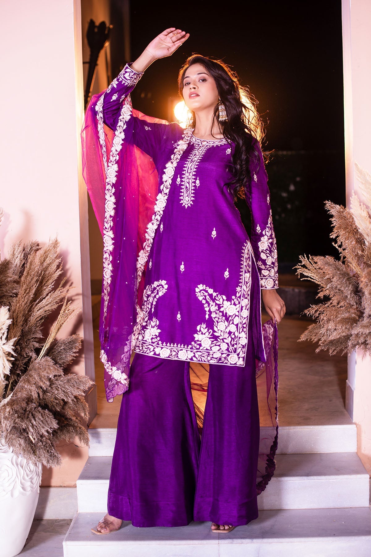  Purple Kurti And Pants Ensemble