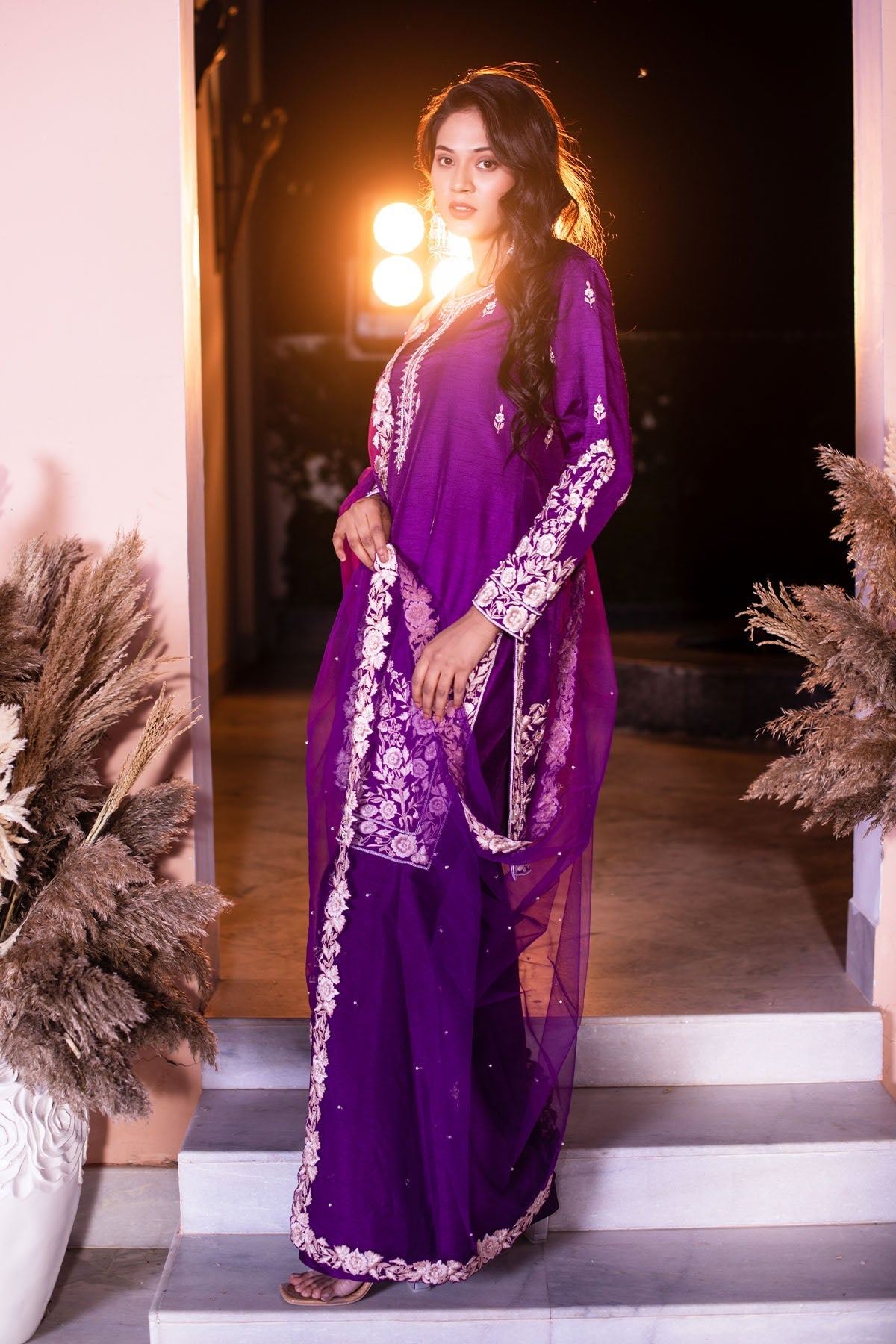  Purple Kurti And Pants Ensemble