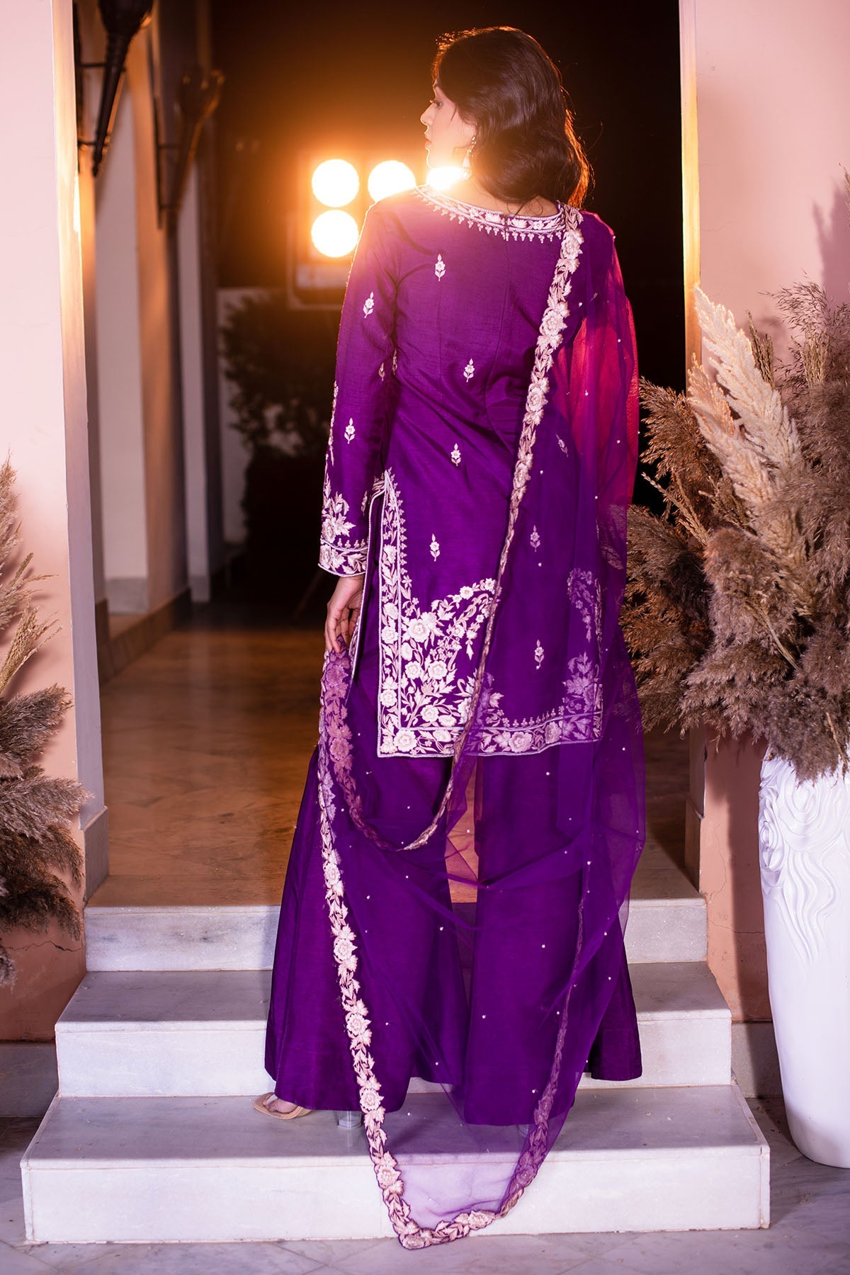  Purple Kurti And Pants Ensemble