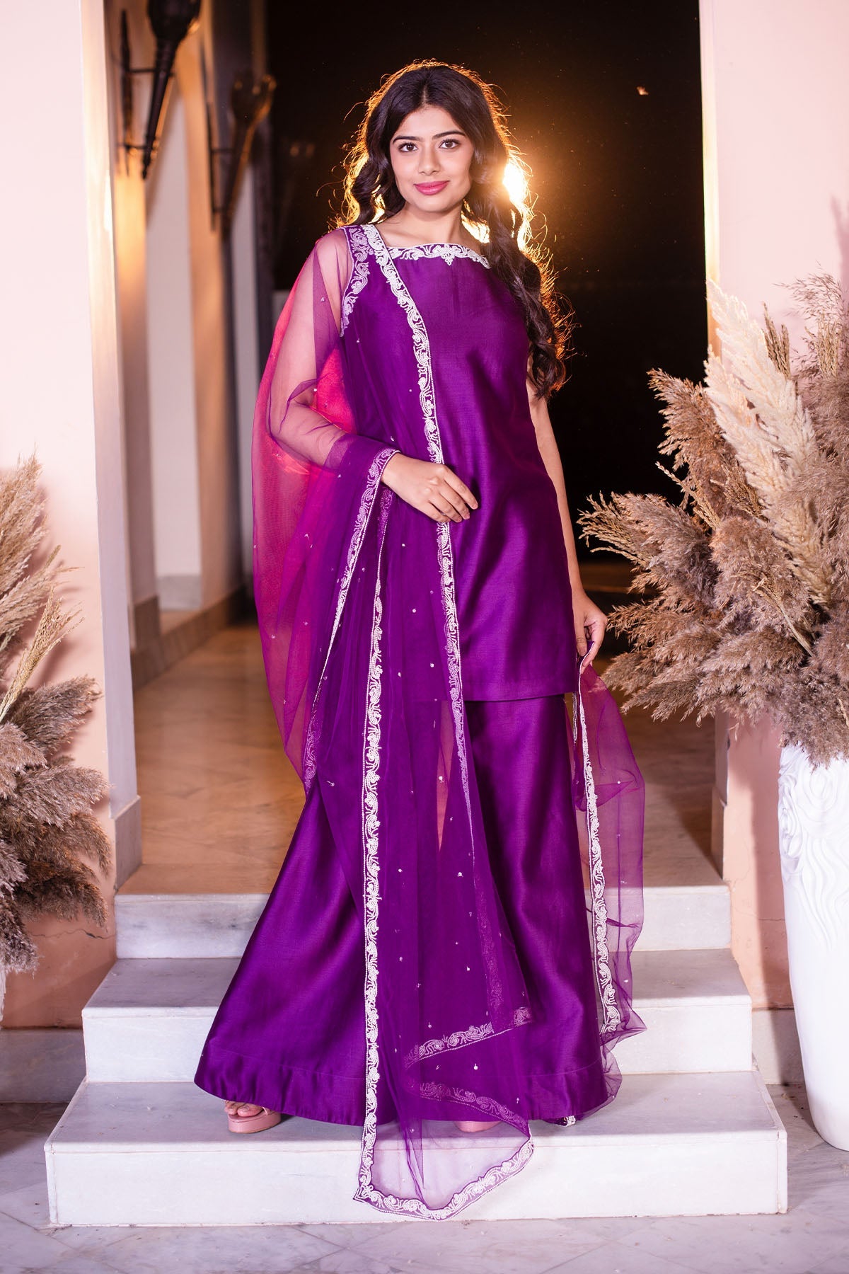 Purple Kurti And Pant Ensemble