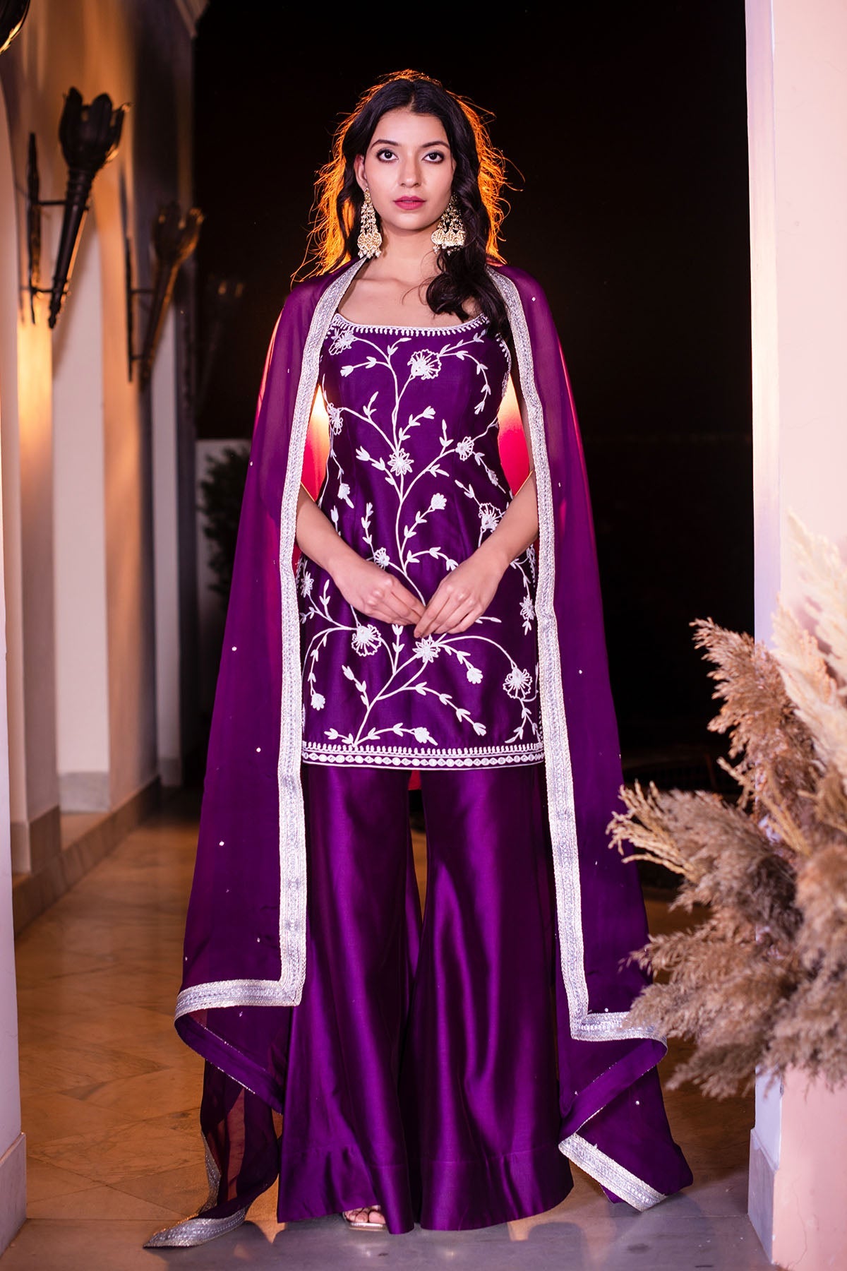 Purple Chanderi Kurti And Pants