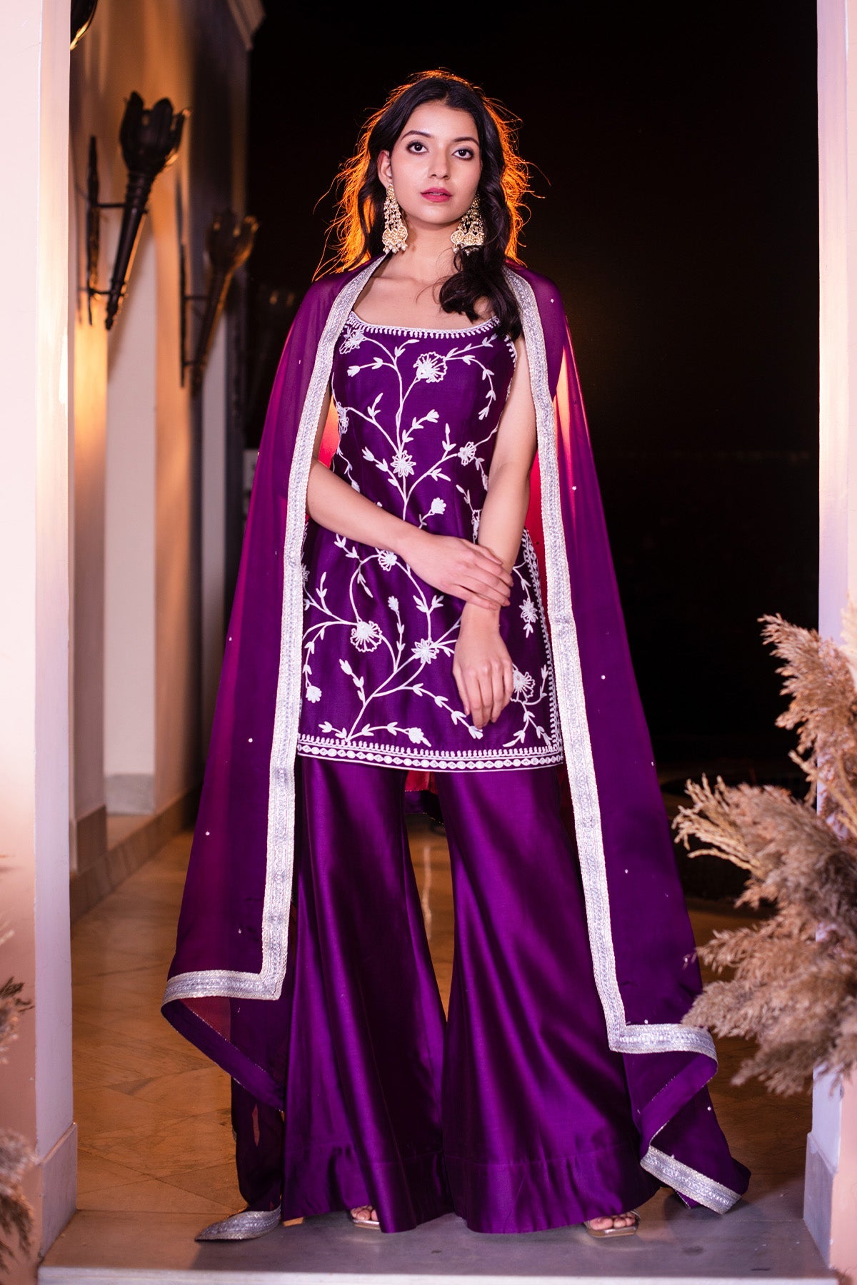 Purple Chanderi Kurti And Pants